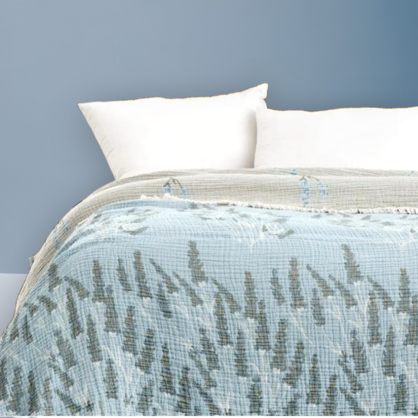 Natural Cotton Muslin Bed Cover for Adults Gauze Blanket Lavender Design