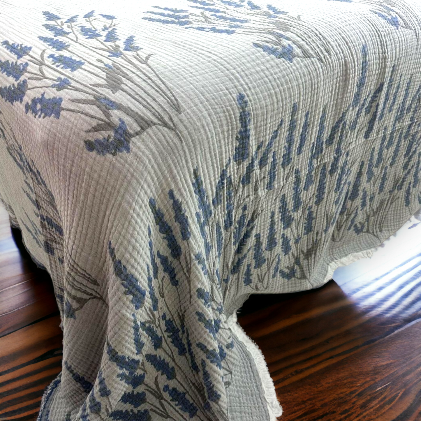 Natural Cotton Muslin Bed Cover for Adults Gauze Blanket Lavender Design