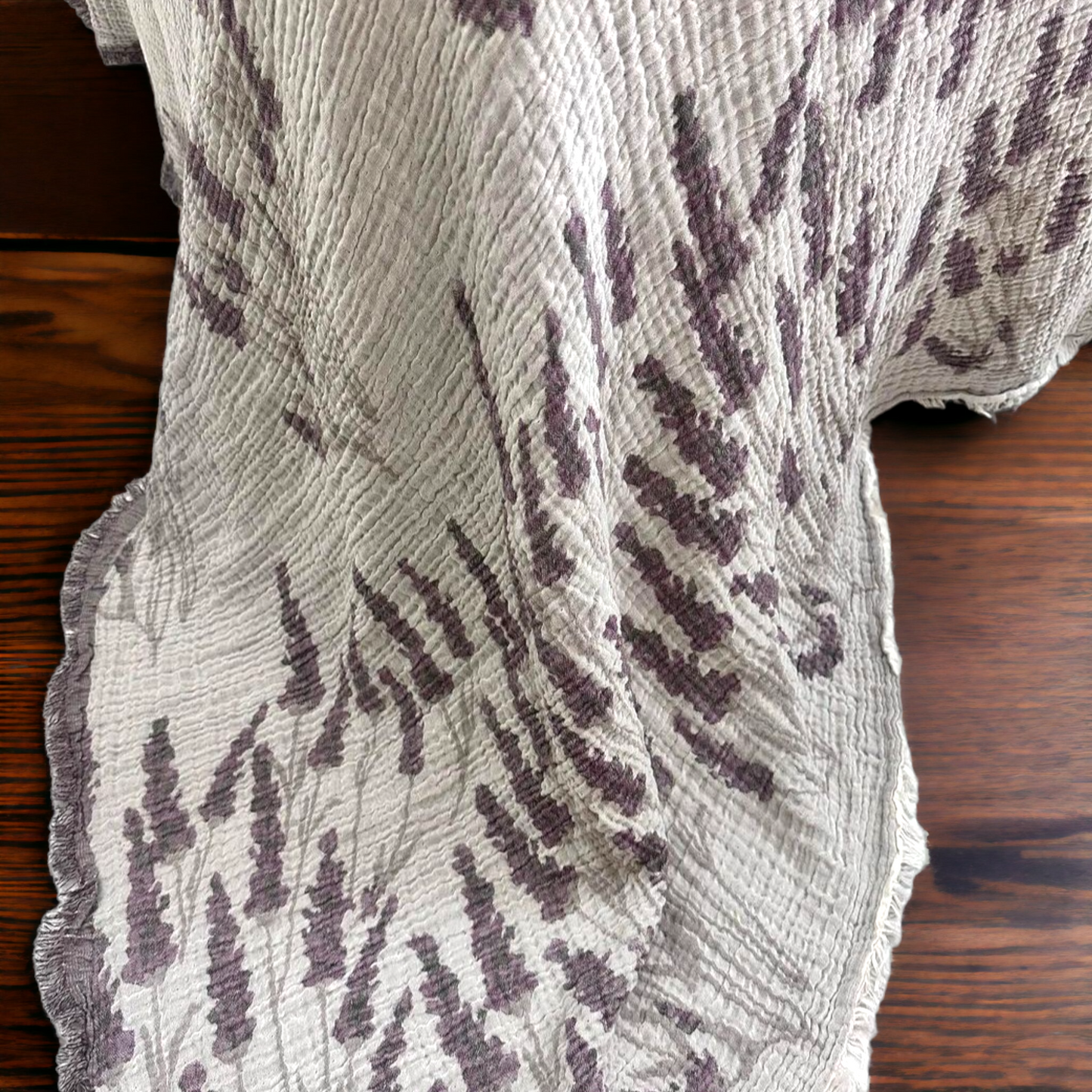 Natural Cotton Muslin Bed Cover for Adults Gauze Blanket Lavender Design