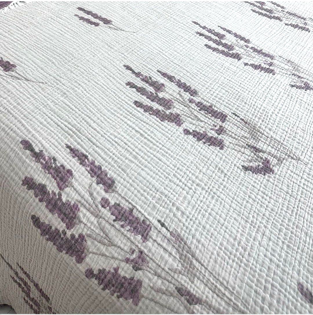Natural Cotton Muslin Bed Cover for Adults Gauze Blanket Lavender Design