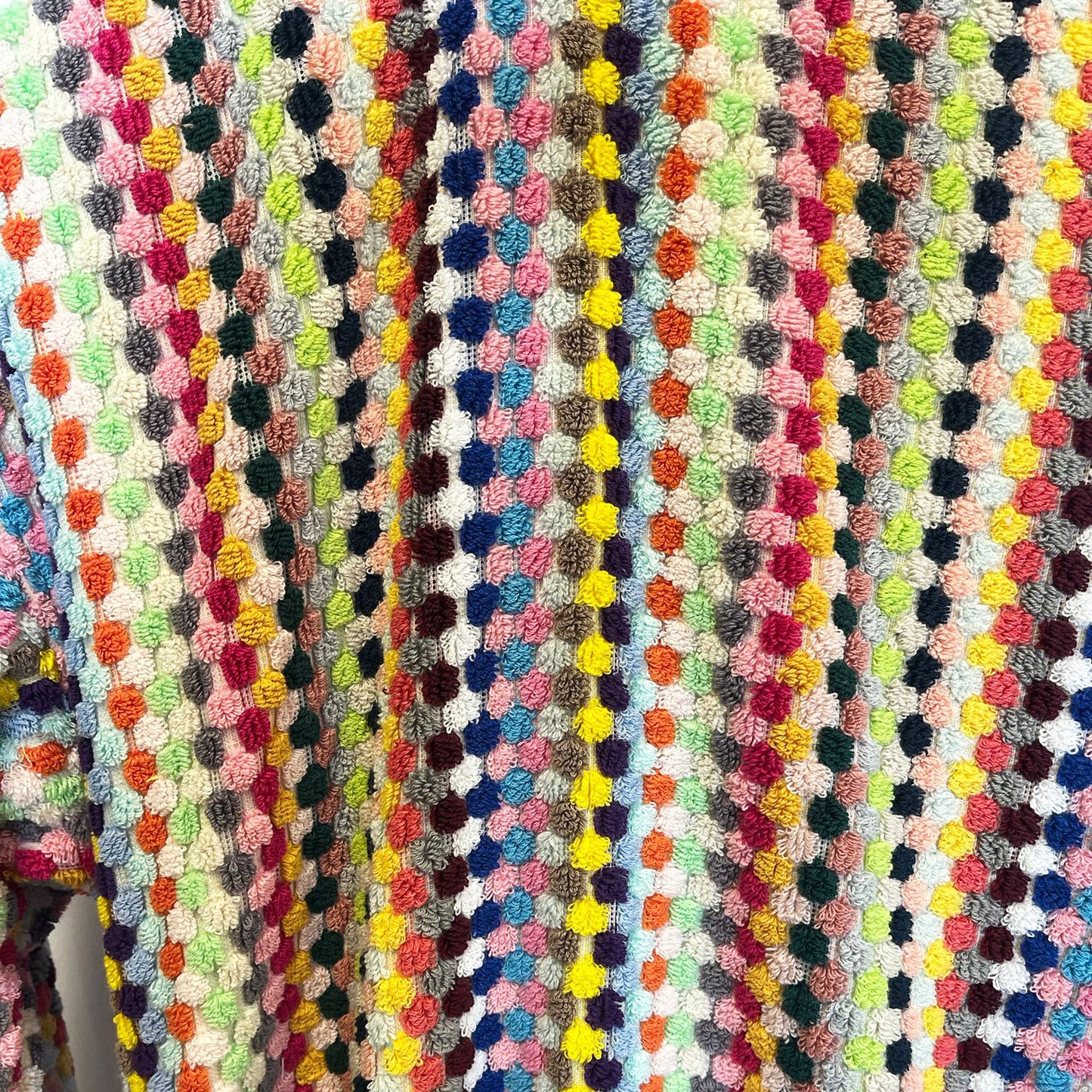 Turkish Terry Towel Unisex Bathrobe Multi Color Dotted Pompom Design Shawl Collar
