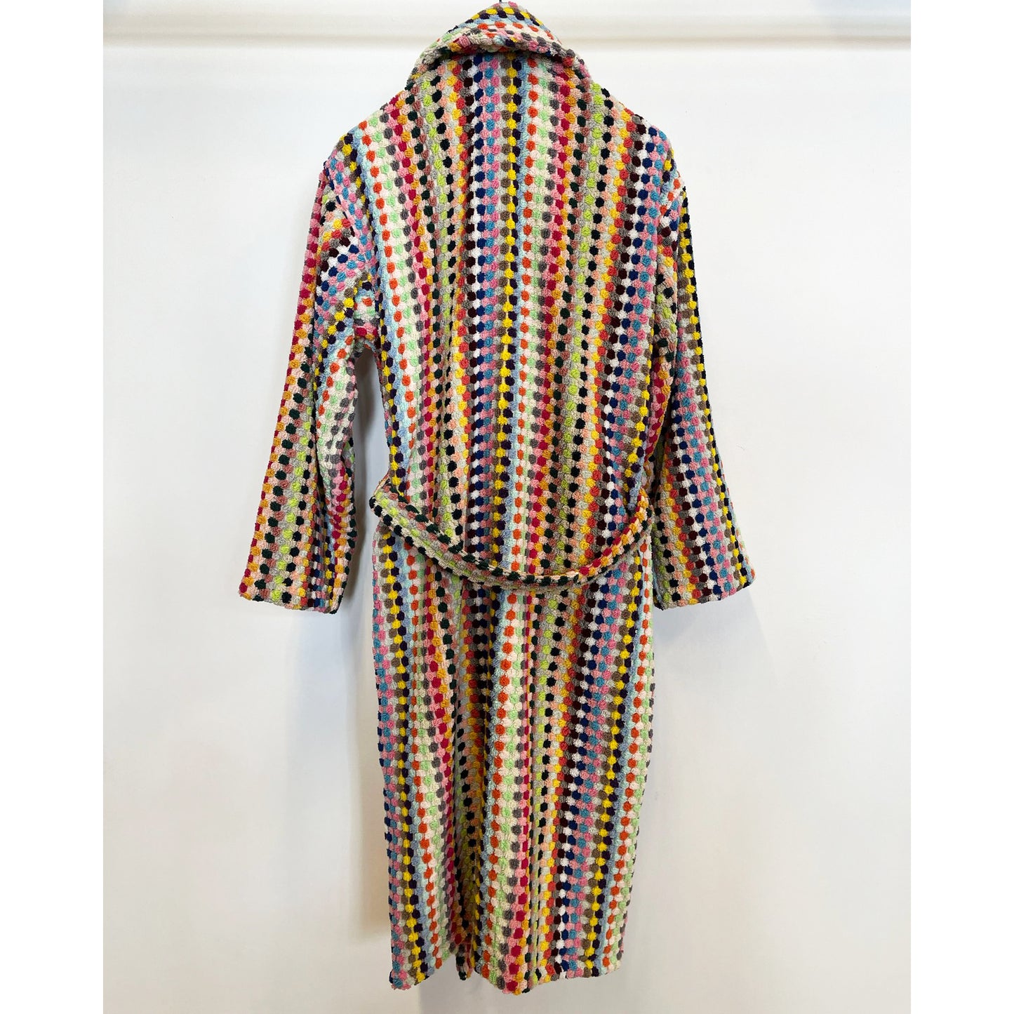 Turkish Terry Towel Unisex Bathrobe Multi Color Dotted Pompom Design Shawl Collar