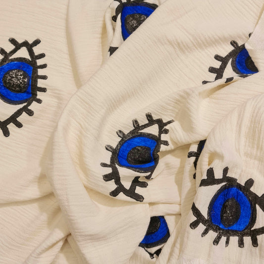 Three Layers Hand Woven Natural Cotton Turkish Towel Pestemal Evil Eye Design