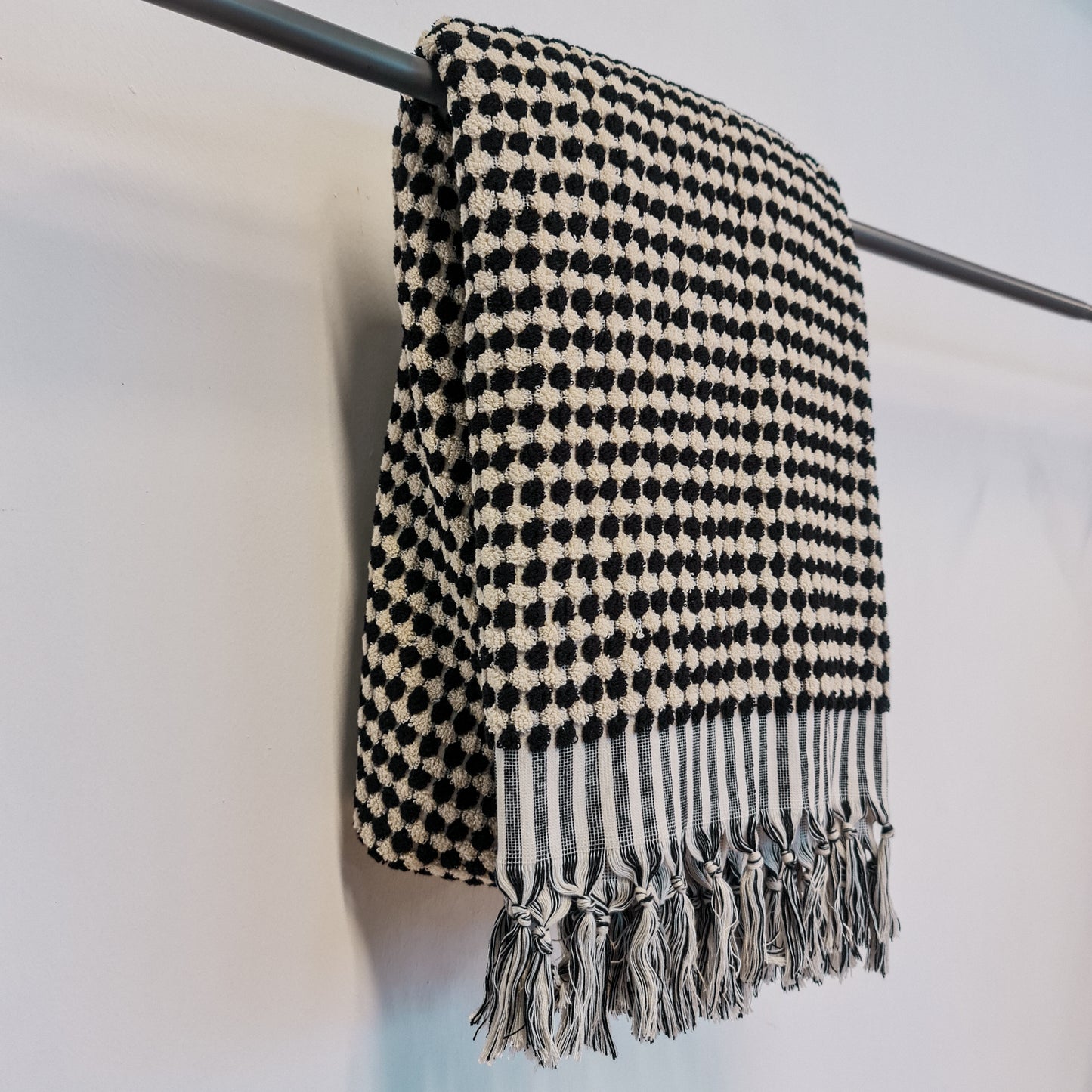 Turkish Terry Towel Hammam Towel Bath Towel Black White Dotted Hand Woven Natural Turkish Cotton