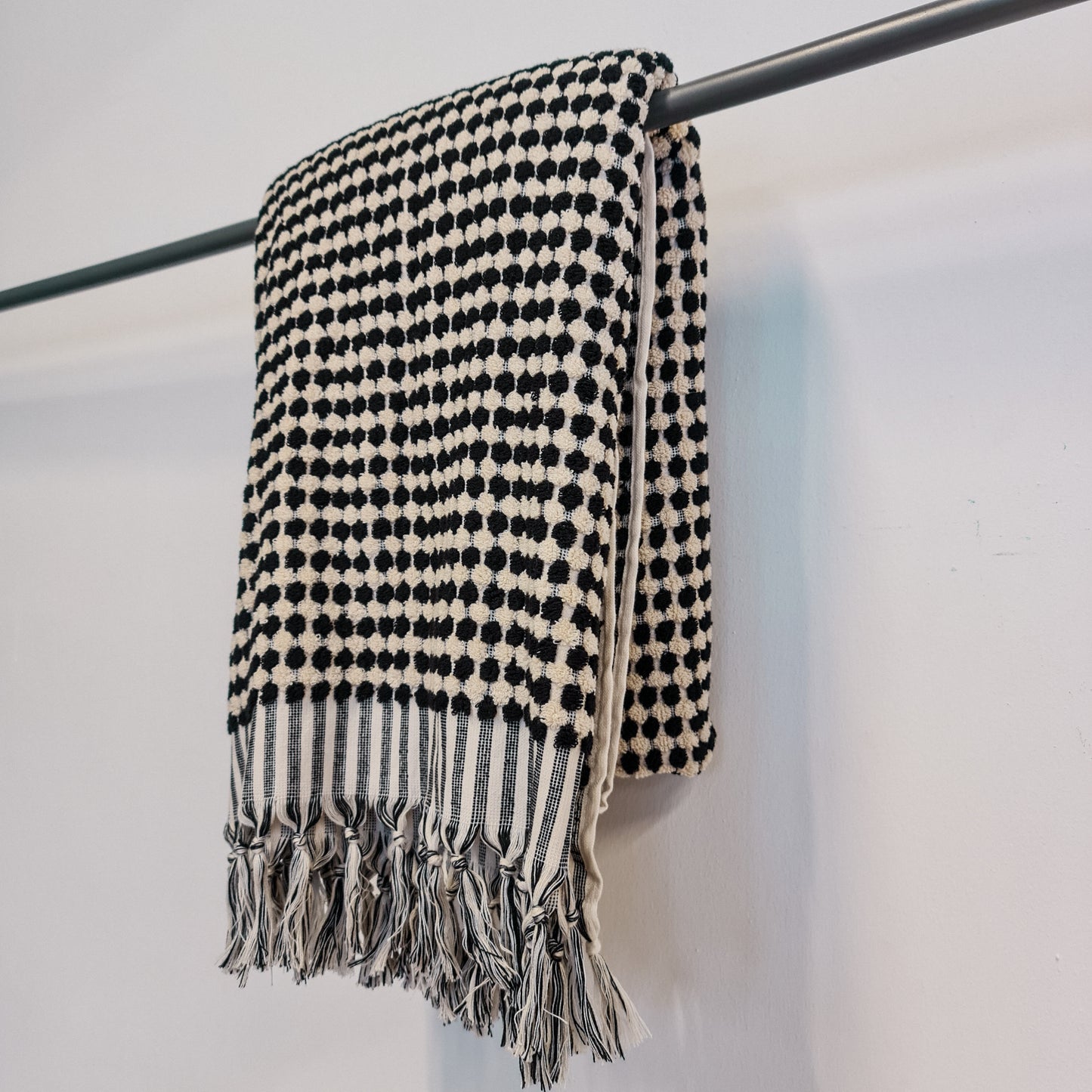 Turkish Terry Towel Hammam Towel Bath Towel Black White Dotted Hand Woven Natural Turkish Cotton