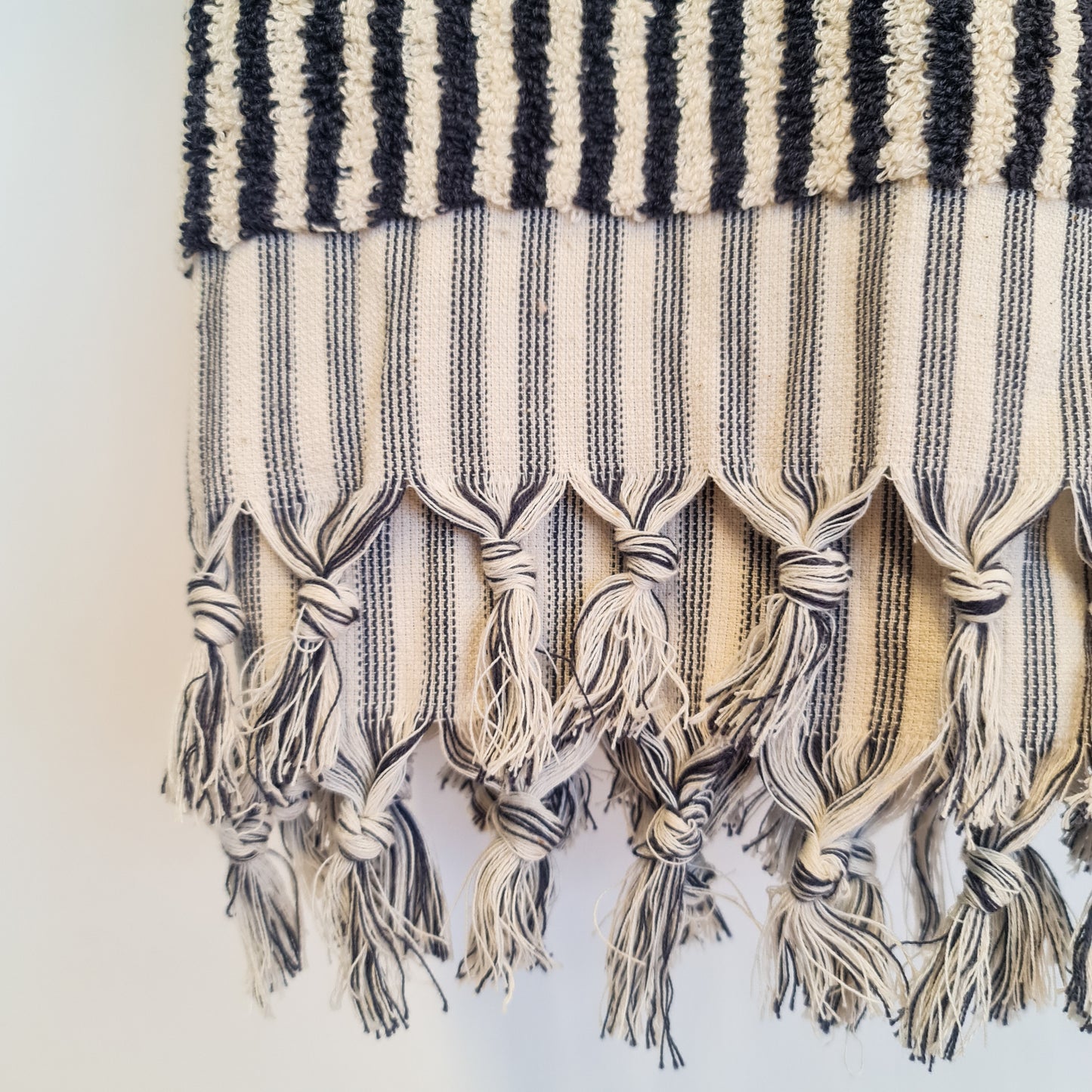 Handmade Turkish Terry Hammam Towel Black Stripe – Luxury Cotton Bath Towel with Fringe Edges - Turkish Bath Towel