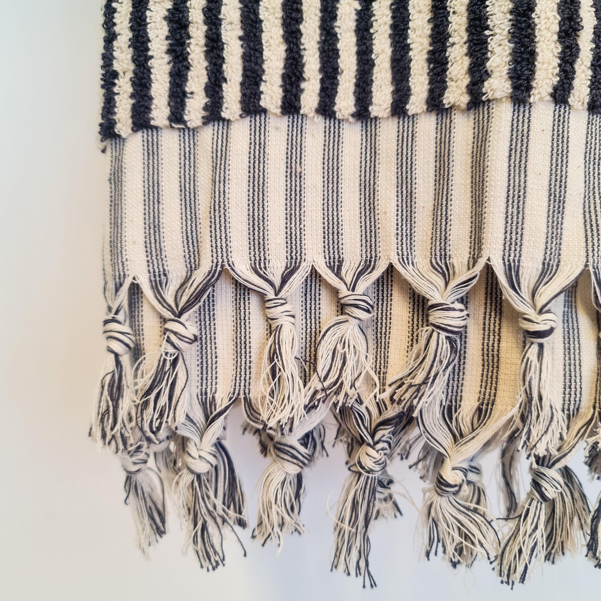 Handmade Turkish Terry Hammam Towel Black Stripe – Luxury Cotton Bath Towel with Fringe Edges - Turkish Bath Towel