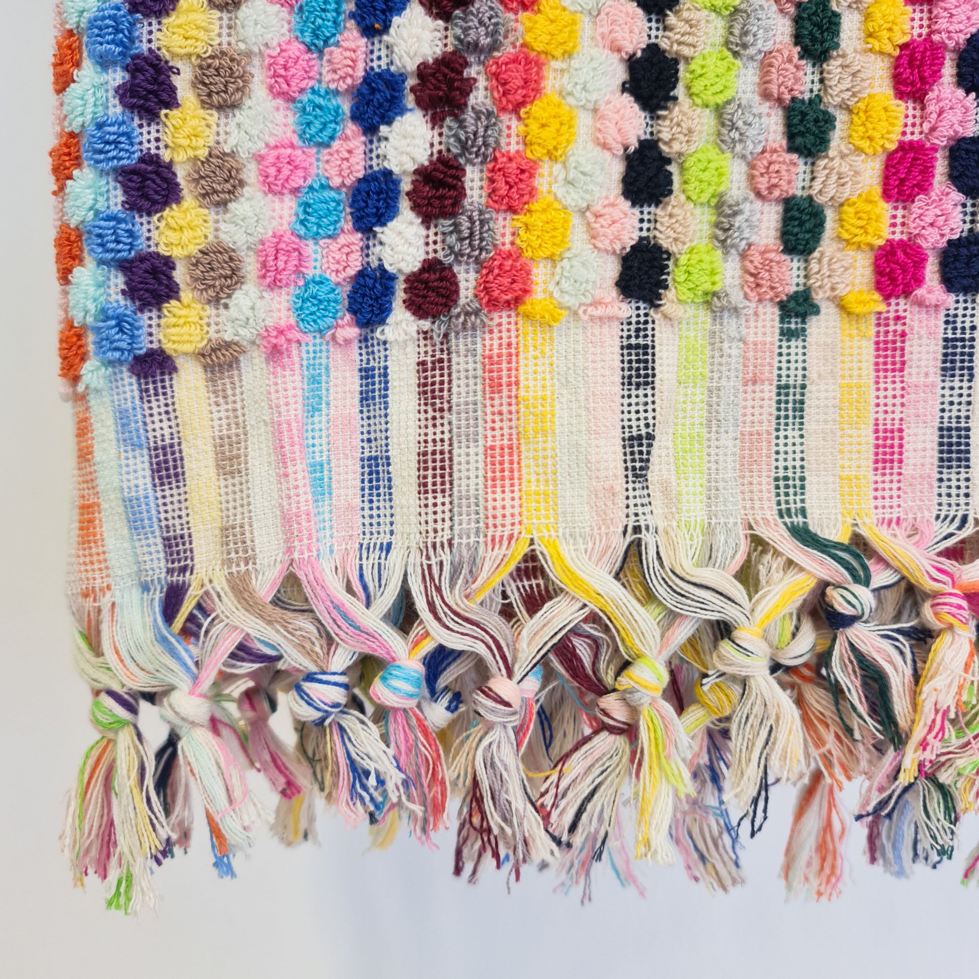 Handmade Turkish Terry Hammam Towel with Multi-Color Dotted Design – Luxury Cotton Bath Towel with Fringe Edges
