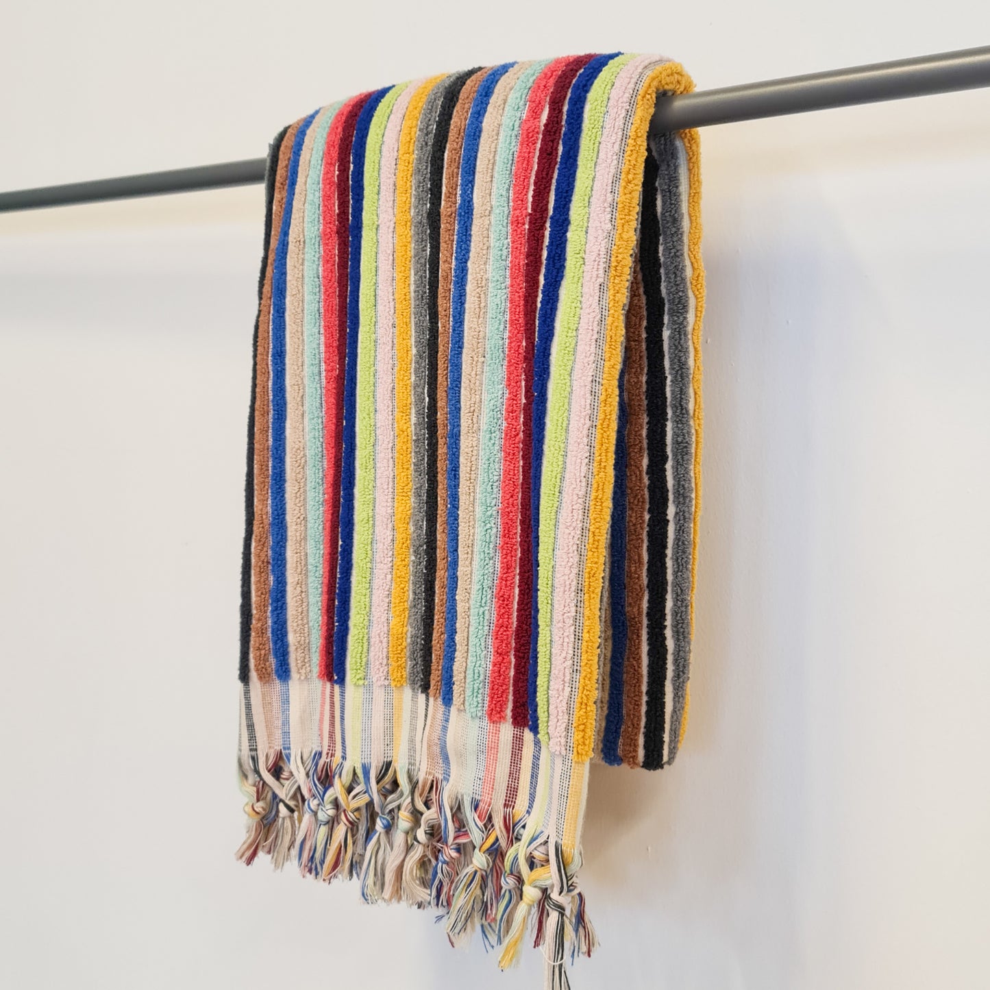 Turkish Hammam Bath Terry Towels Multi Color Stripe with Indigo