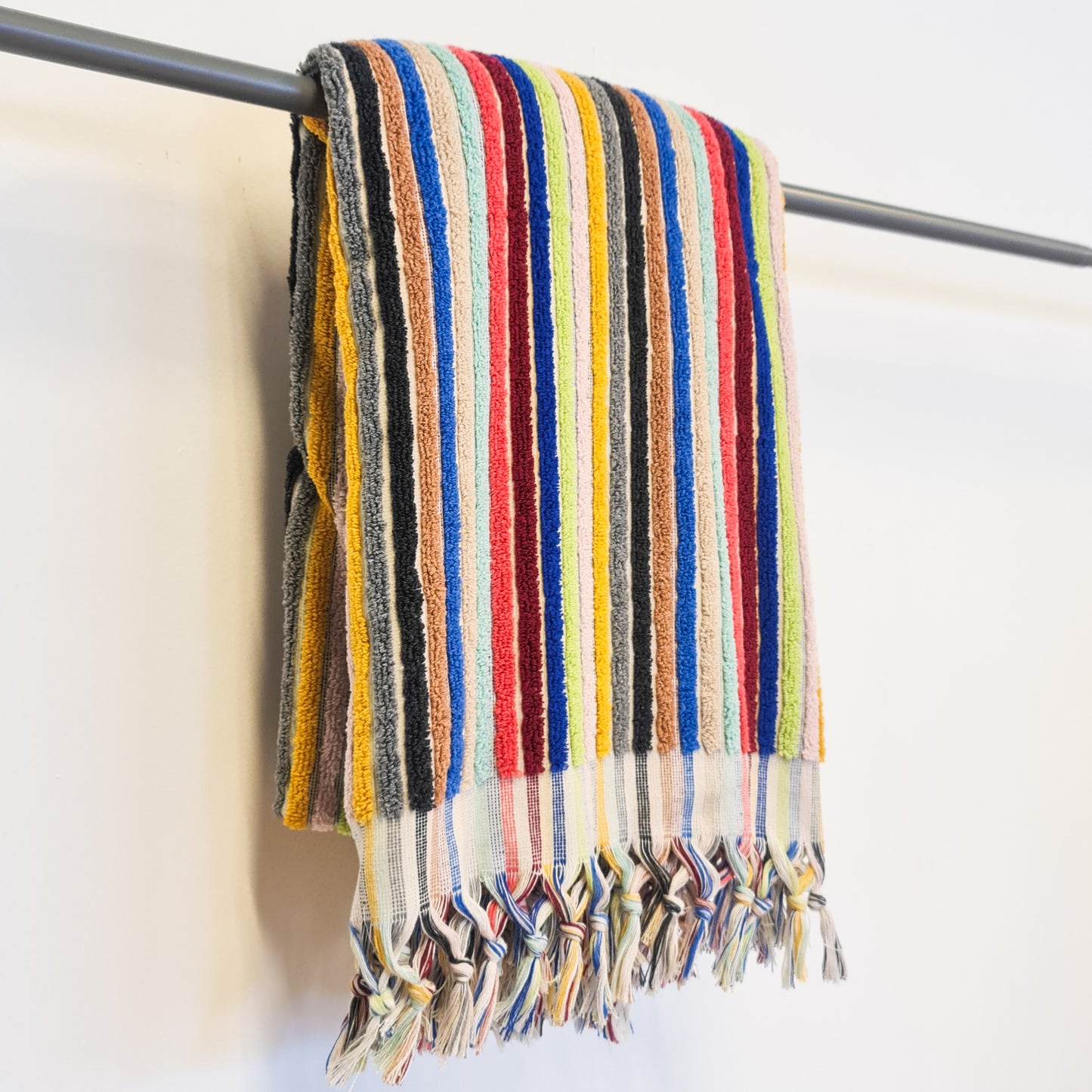 Turkish Hammam Bath Terry Towels Multi Color Stripe with Indigo