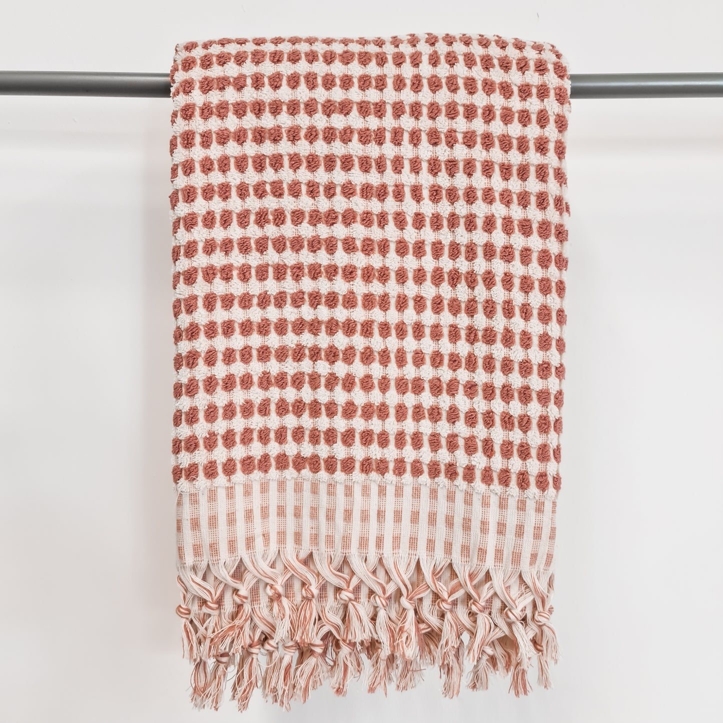 Turkish Terry Hammam Towel in Rose Pink Dotted Design – Luxury Cotton Bath Towel with Matching Hand Towel and Bathrobe Available Online