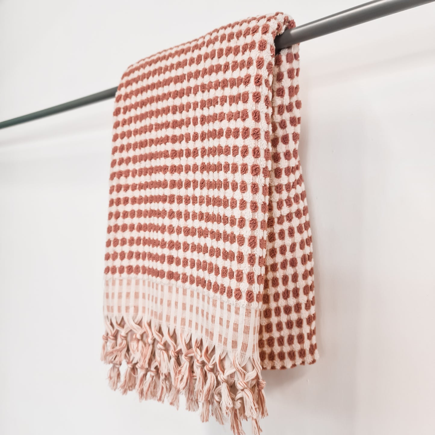 Turkish Terry Hammam Towel in Rose Pink Dotted Design – Luxury Cotton Bath Towel with Matching Hand Towel and Bathrobe Available Online