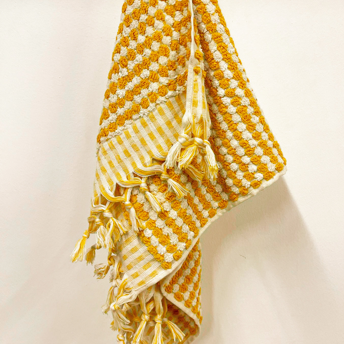 Turkish Terry Natural Cotton Hand Towel Dotted Yellow