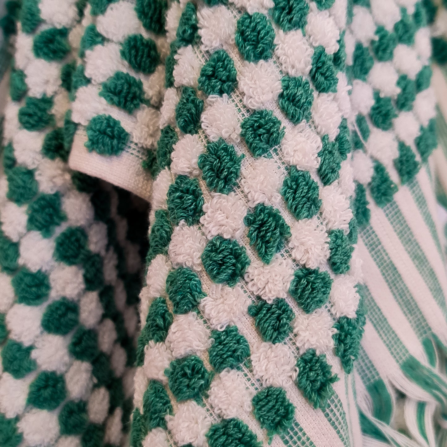 Turkish Hammam Terry Hand Towels Green Dotted