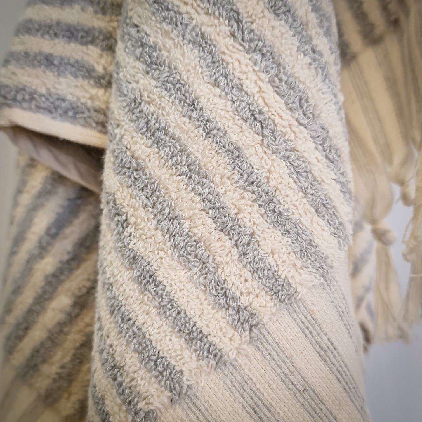Turkish Hammam Terry Hand Towels Grey Stripe