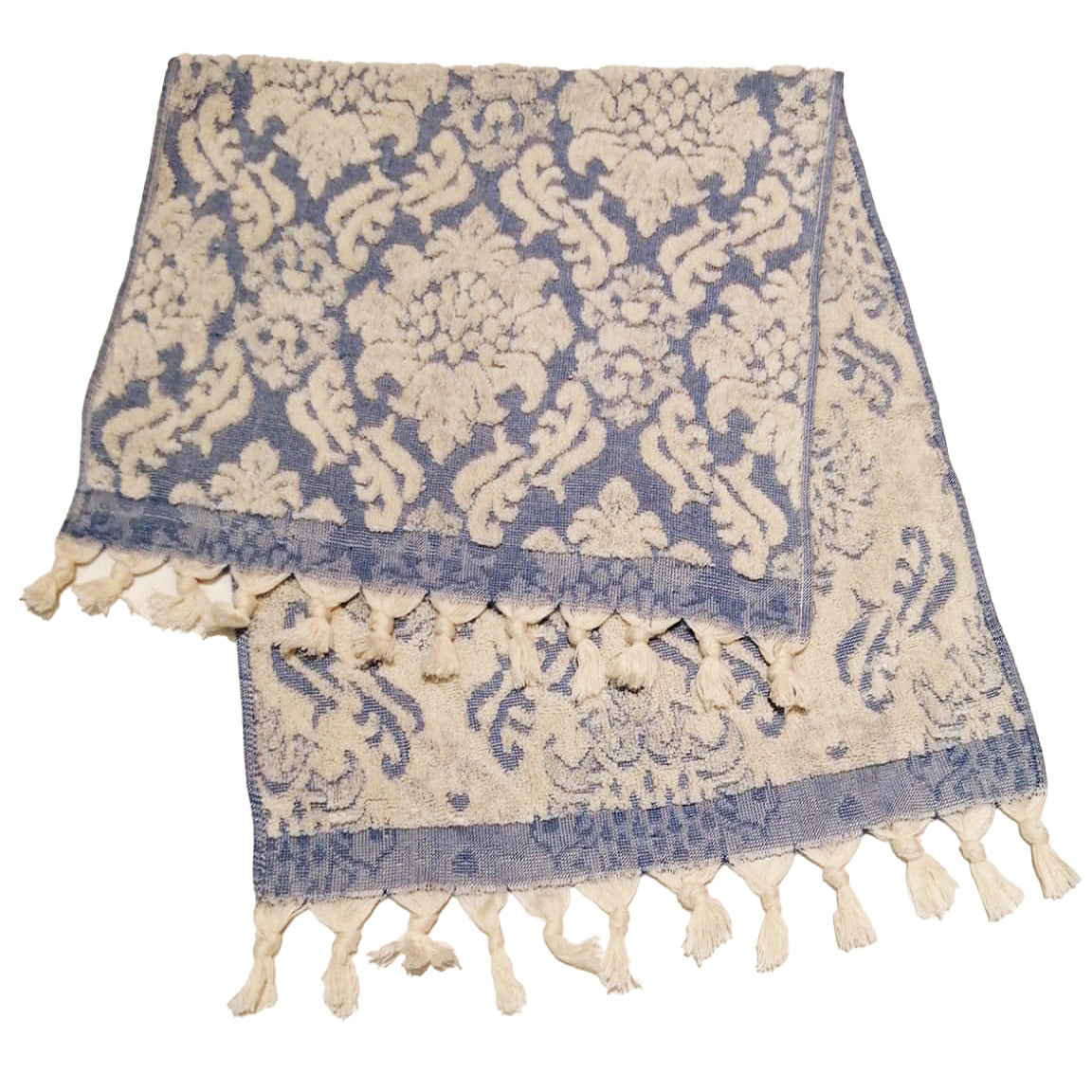 Damascus Design Natural Cotton Hand Towels Blue