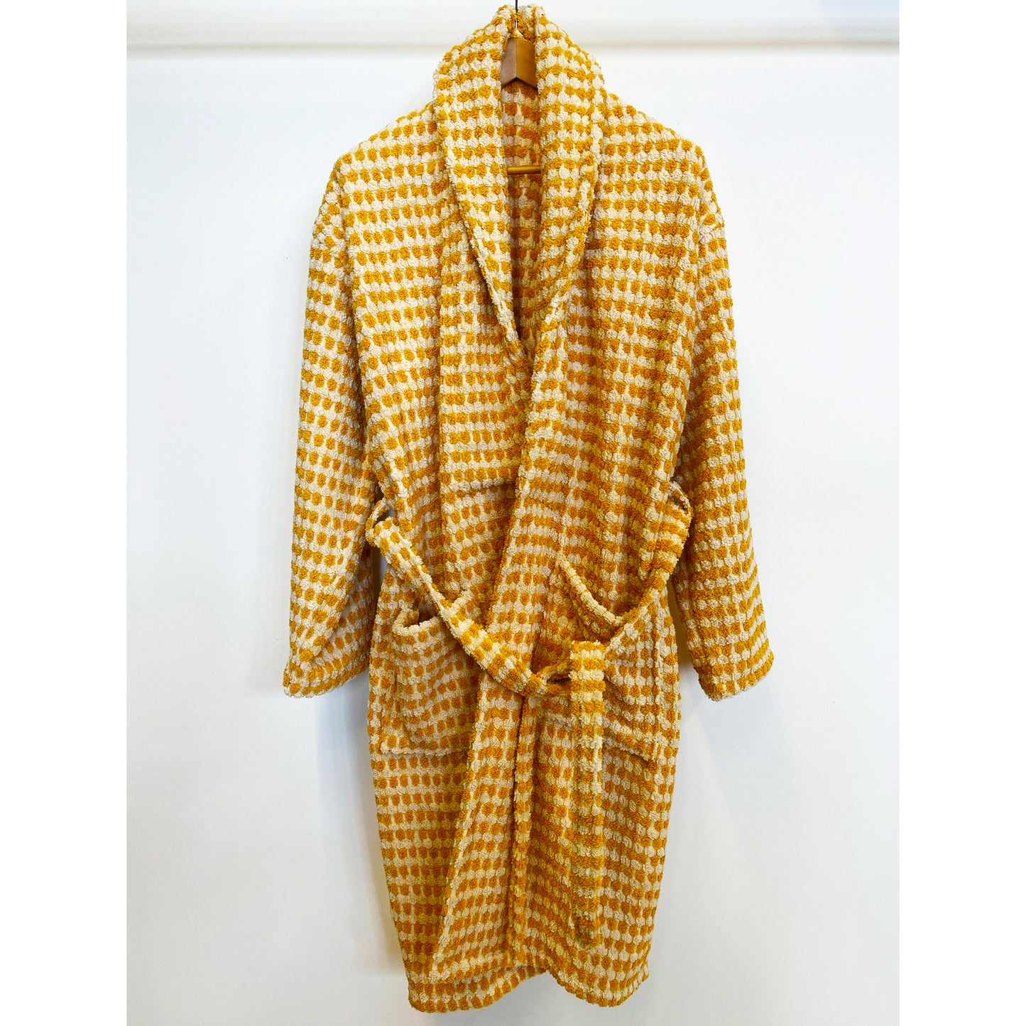 Turkish Terry Towel Bathrobe Golden Dotted Pompom Design