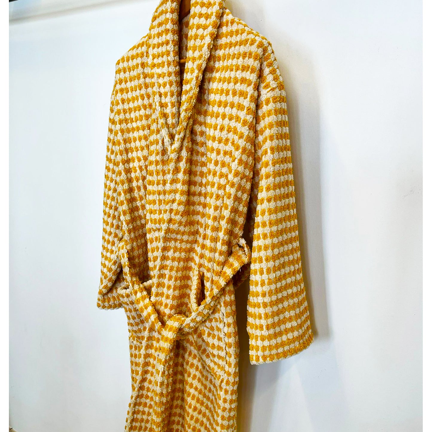 Turkish Terry Towel Bathrobe Golden Dotted Pompom Design