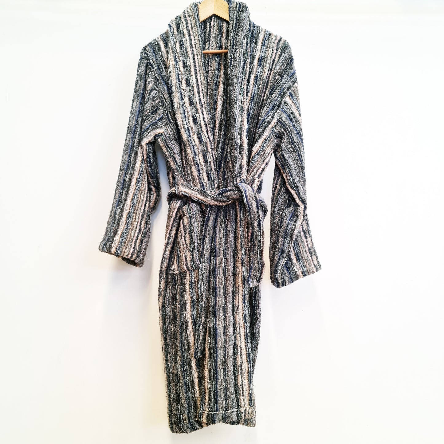 Turkish Terry Towel Bathrobe Multi Grey Stripe Design