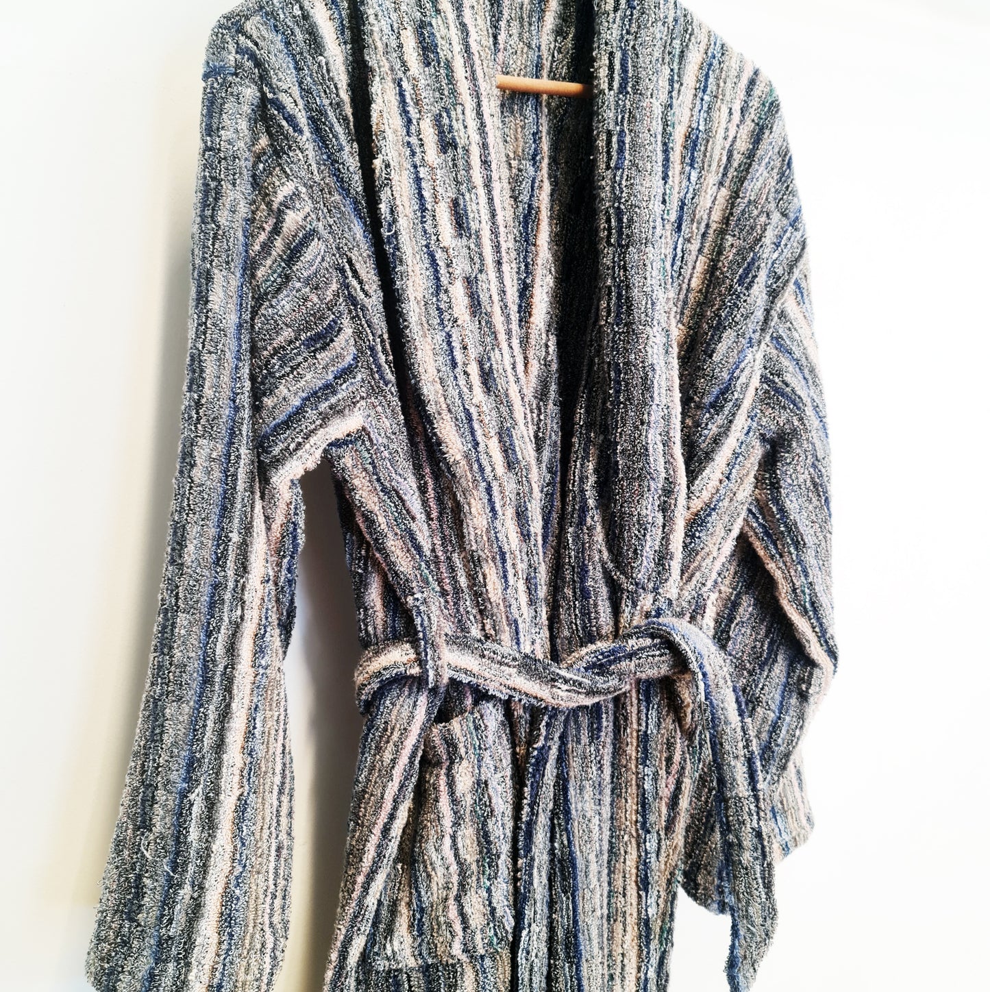 Turkish Terry Towel Bathrobe Multi Grey Stripe Design