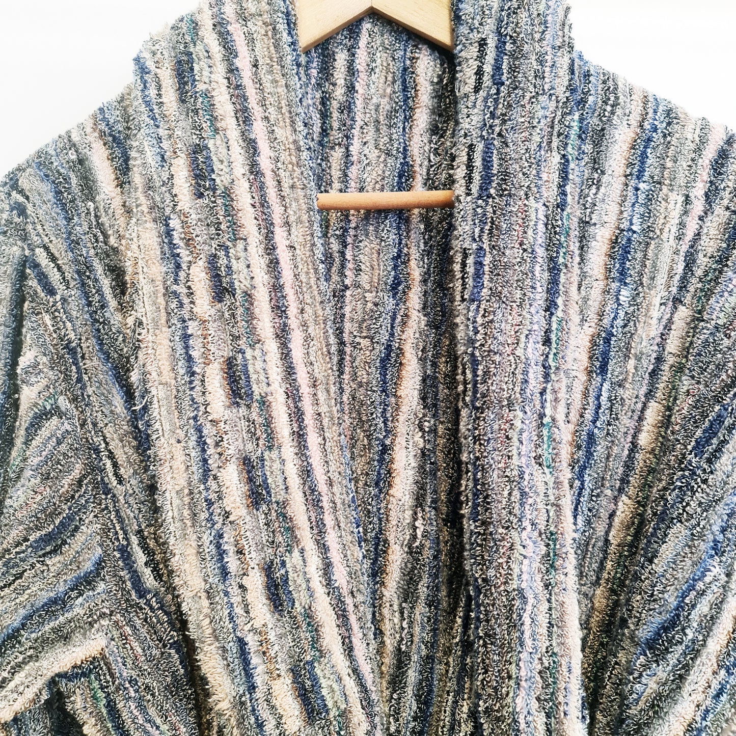 Turkish Terry Towel Bathrobe Multi Grey Stripe Design