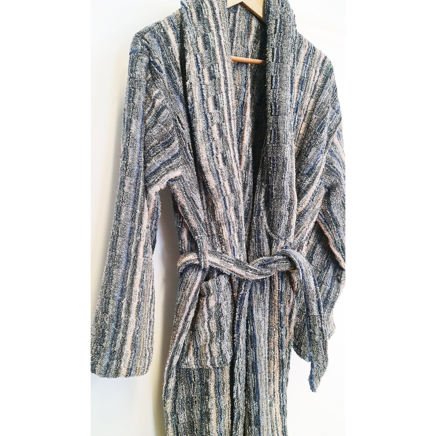 Turkish Terry Towel Bathrobe Multi Grey Stripe Design