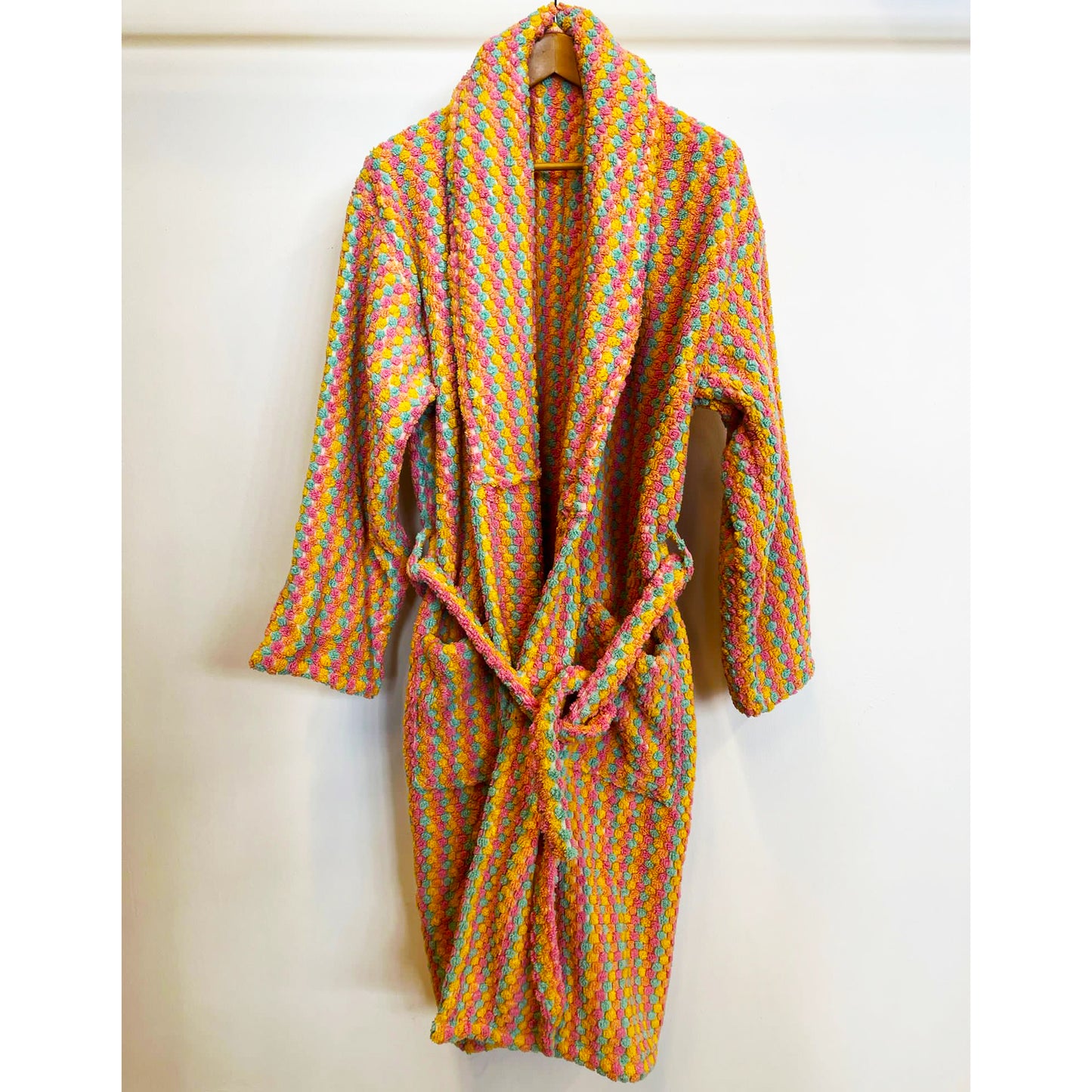 Turkish Terry Towel Bathrobe Multi Pink Dotted Pompom Design