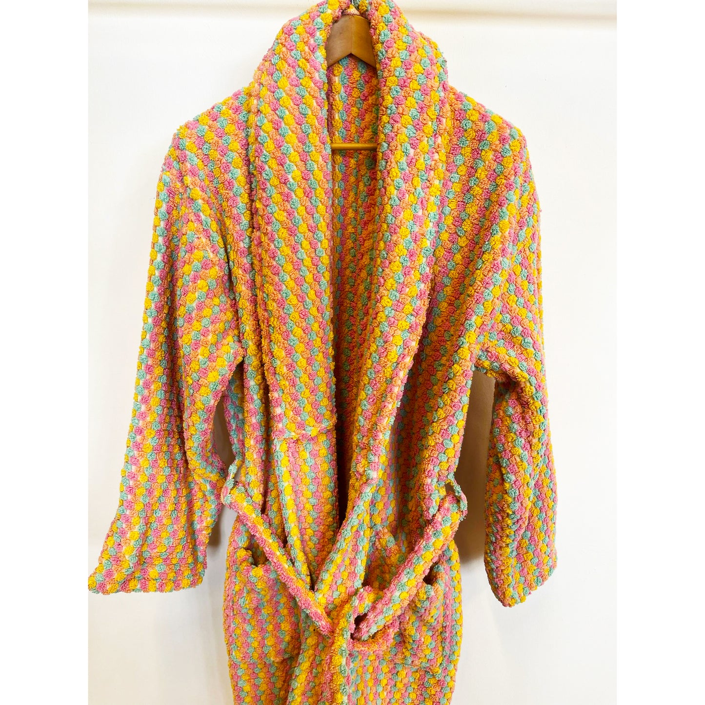 Turkish Terry Towel Bathrobe Multi Pink Dotted Pompom Design