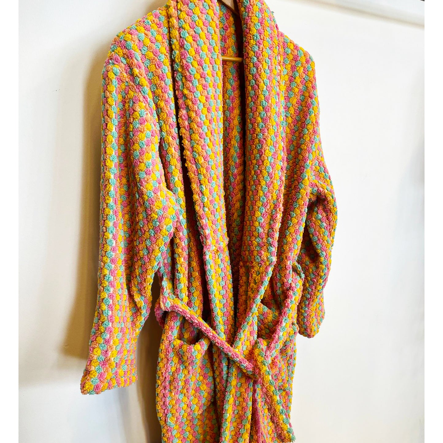 Turkish Terry Towel Bathrobe Multi Pink Dotted Pompom Design