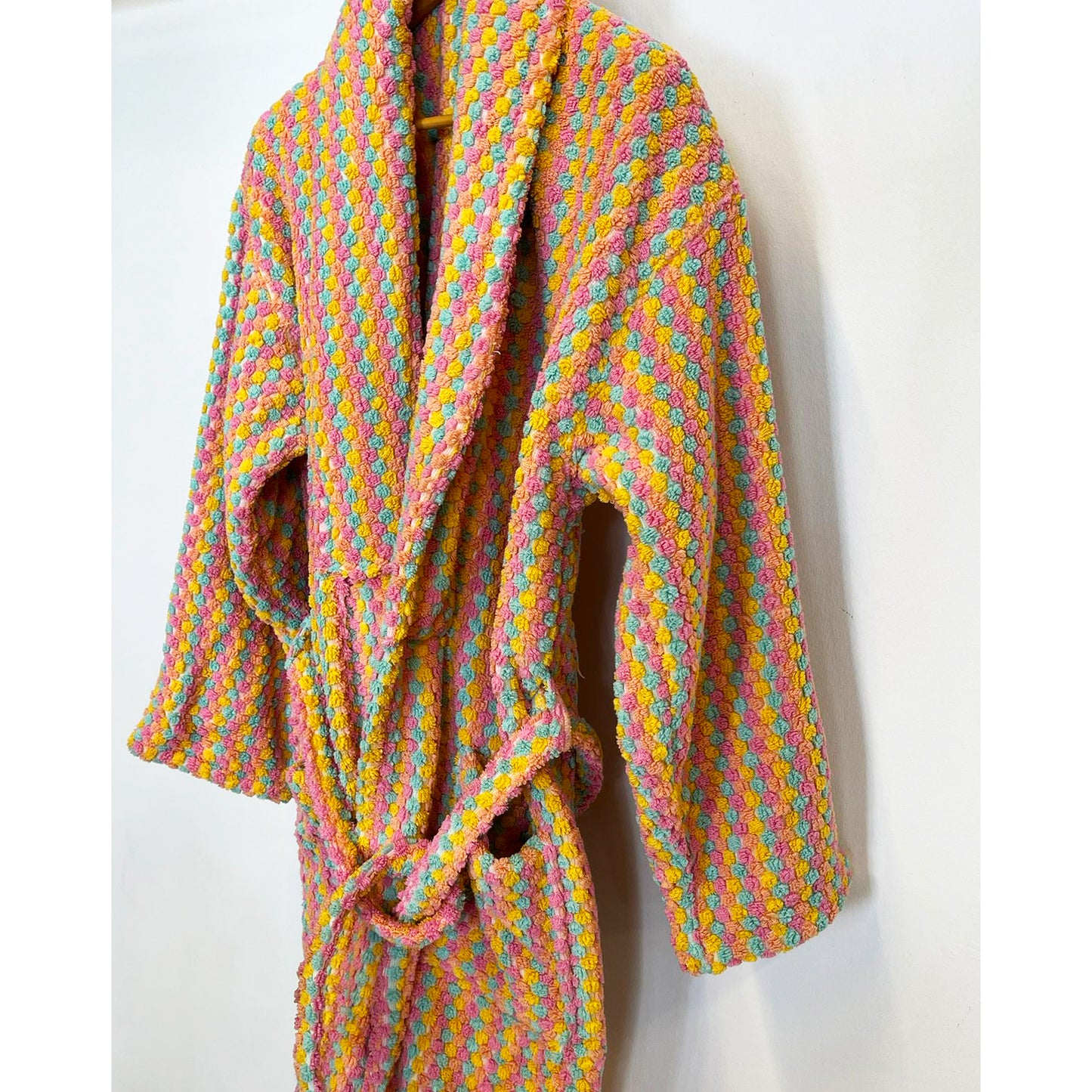 Turkish Terry Towel Bathrobe Multi Pink Dotted Pompom Design