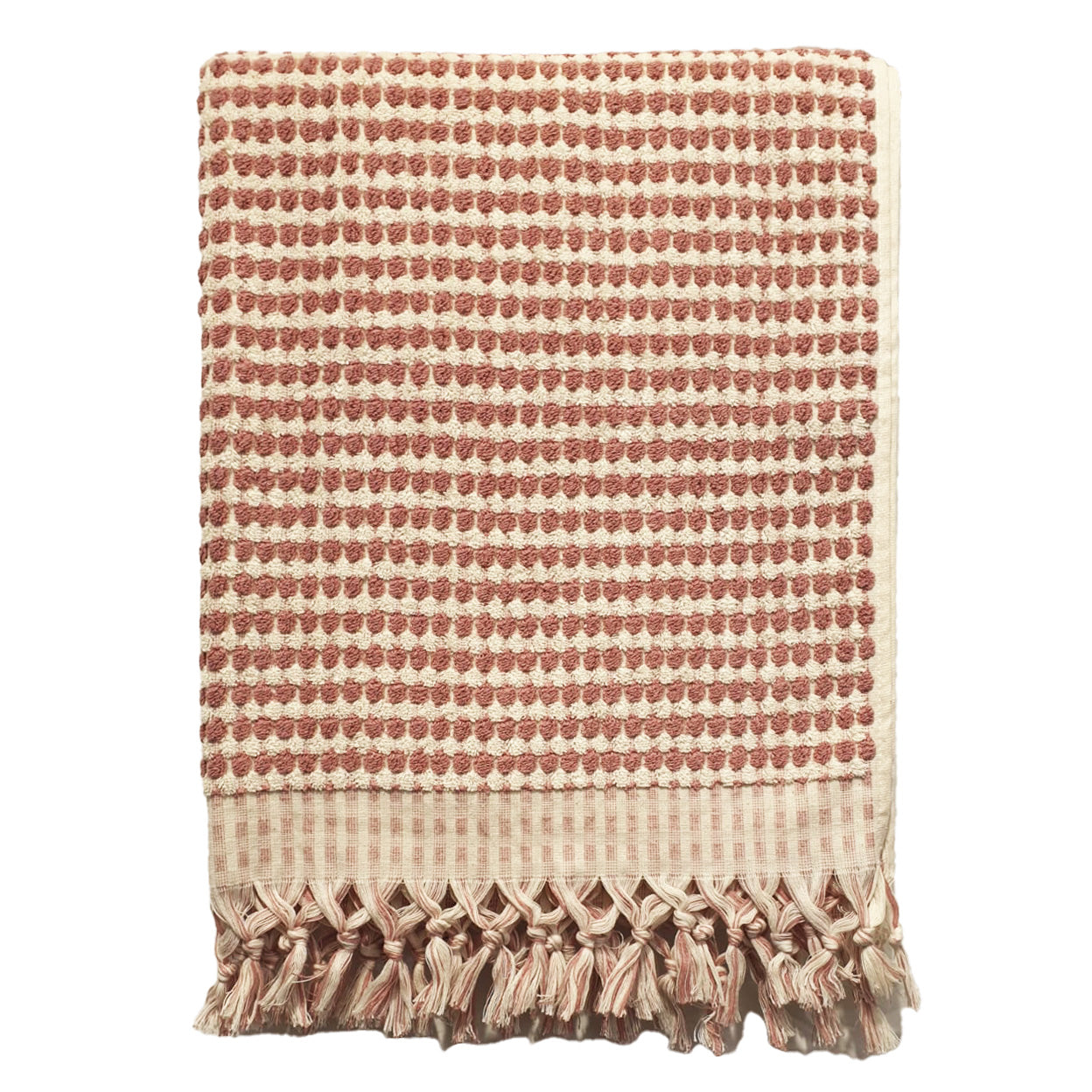 Turkish Terry Hammam Towel in Rose Pink Dotted Design – Luxury Cotton Bath Towel with Matching Hand Towel and Bathrobe Available Online