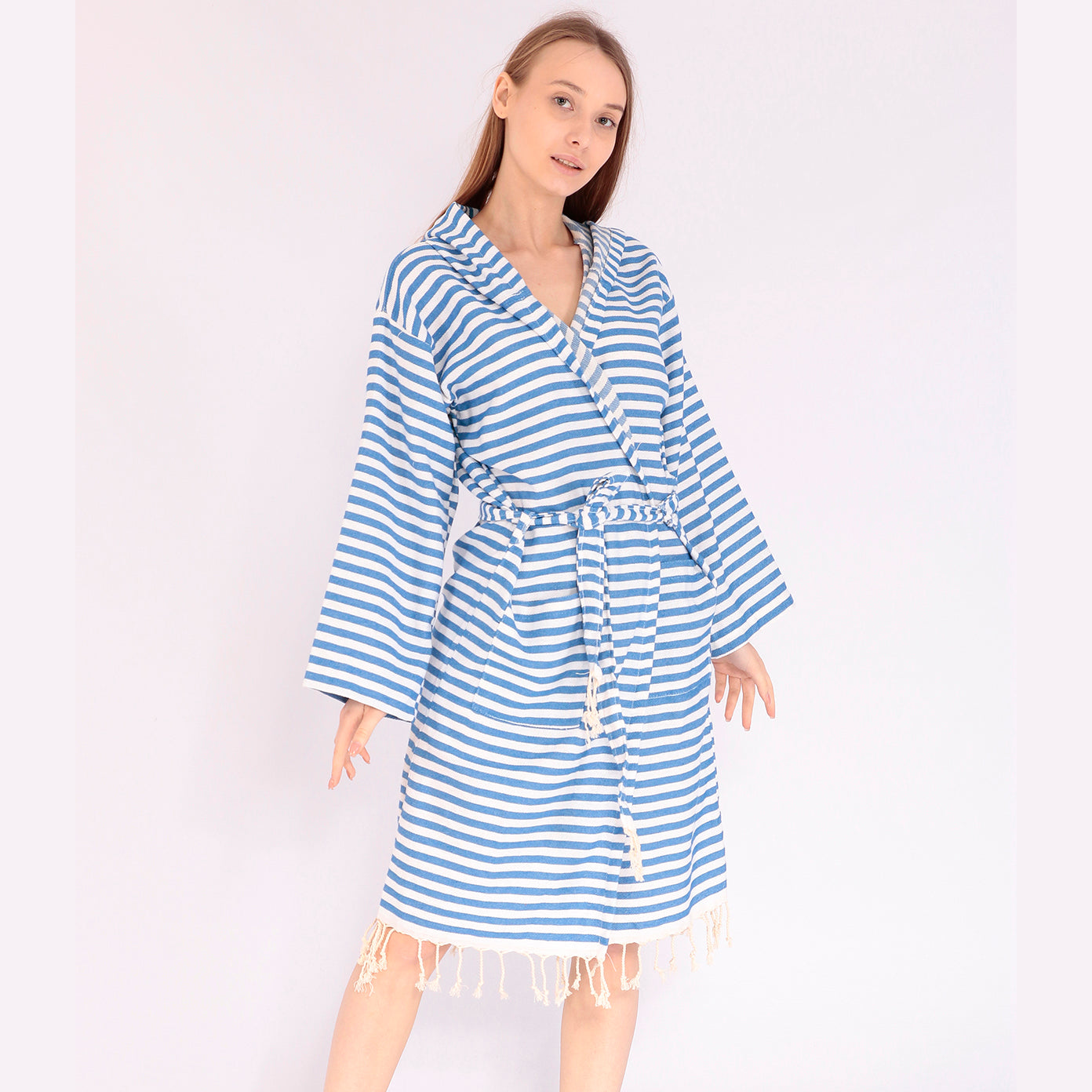 Turkish Towel Pestemal Bathrobe Natural Cotton Hand Woven