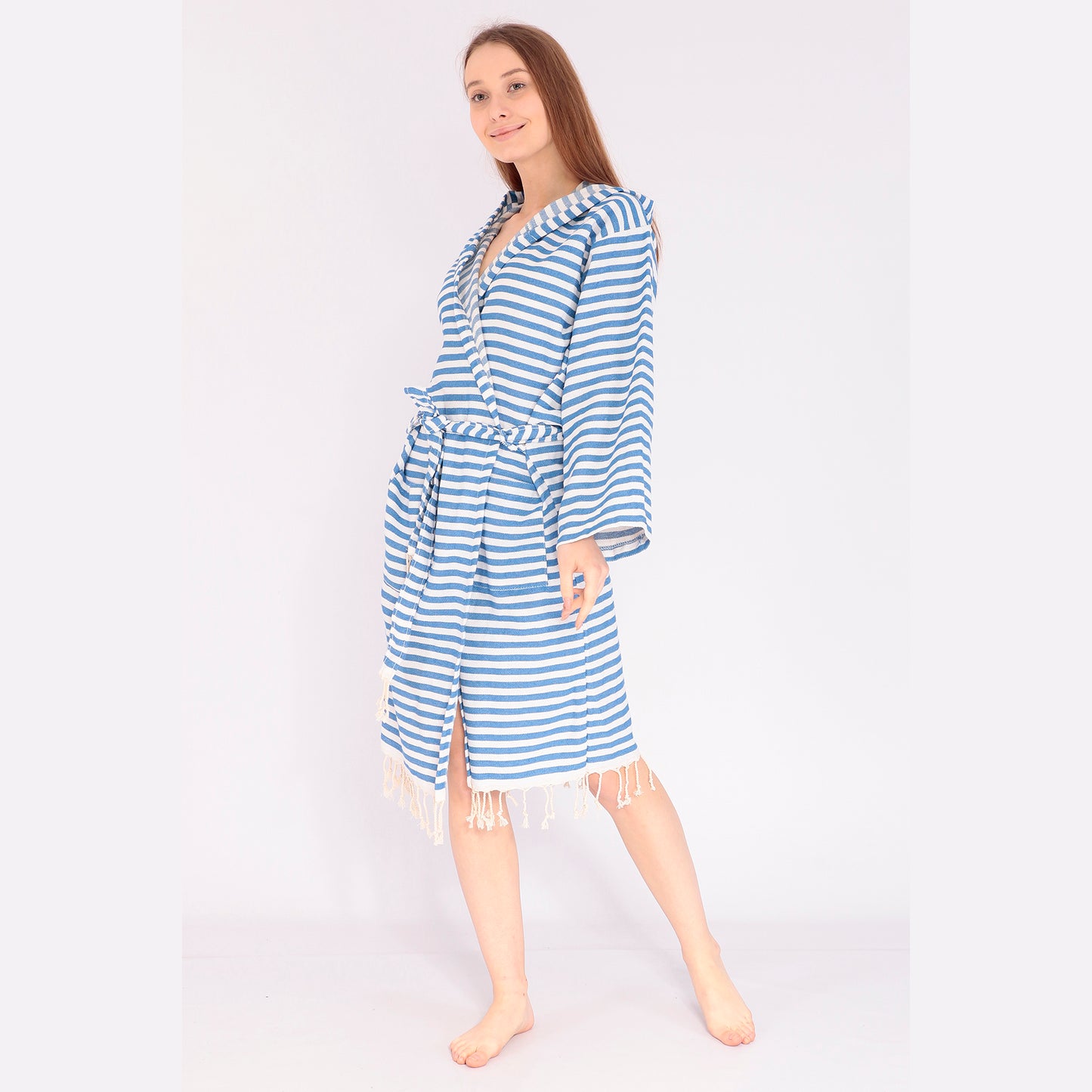 Turkish Towel Pestemal Bathrobe Natural Cotton Hand Woven