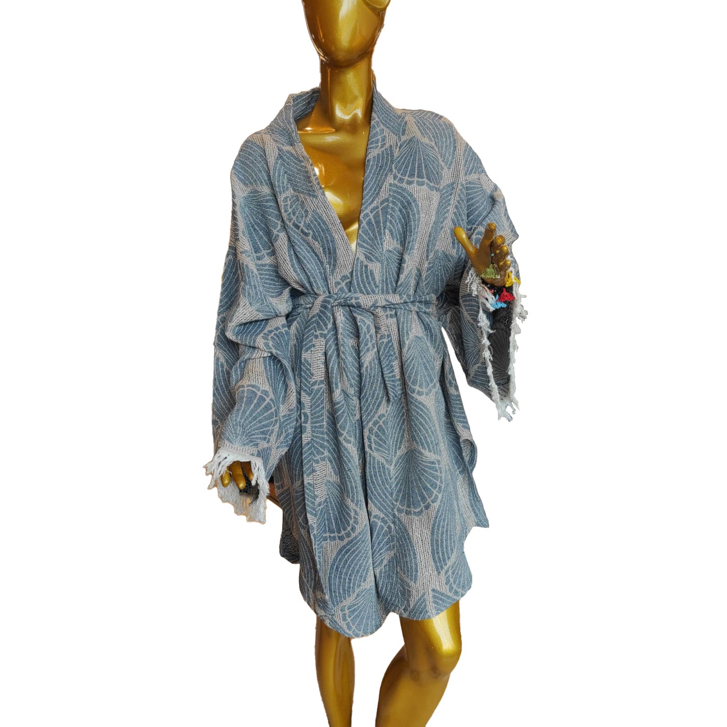 Hand-Woven Natural Cotton Wicker Design Turkish Towel Kimono