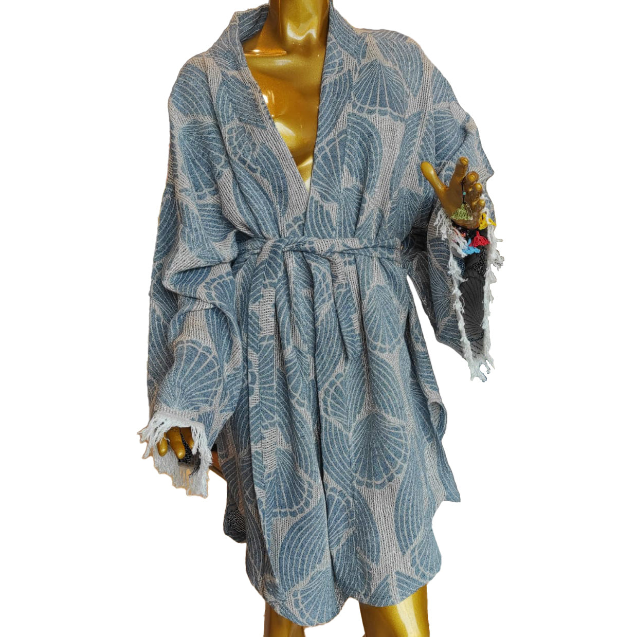 Hand-Woven Natural Cotton Wicker Design Turkish Towel Kimono