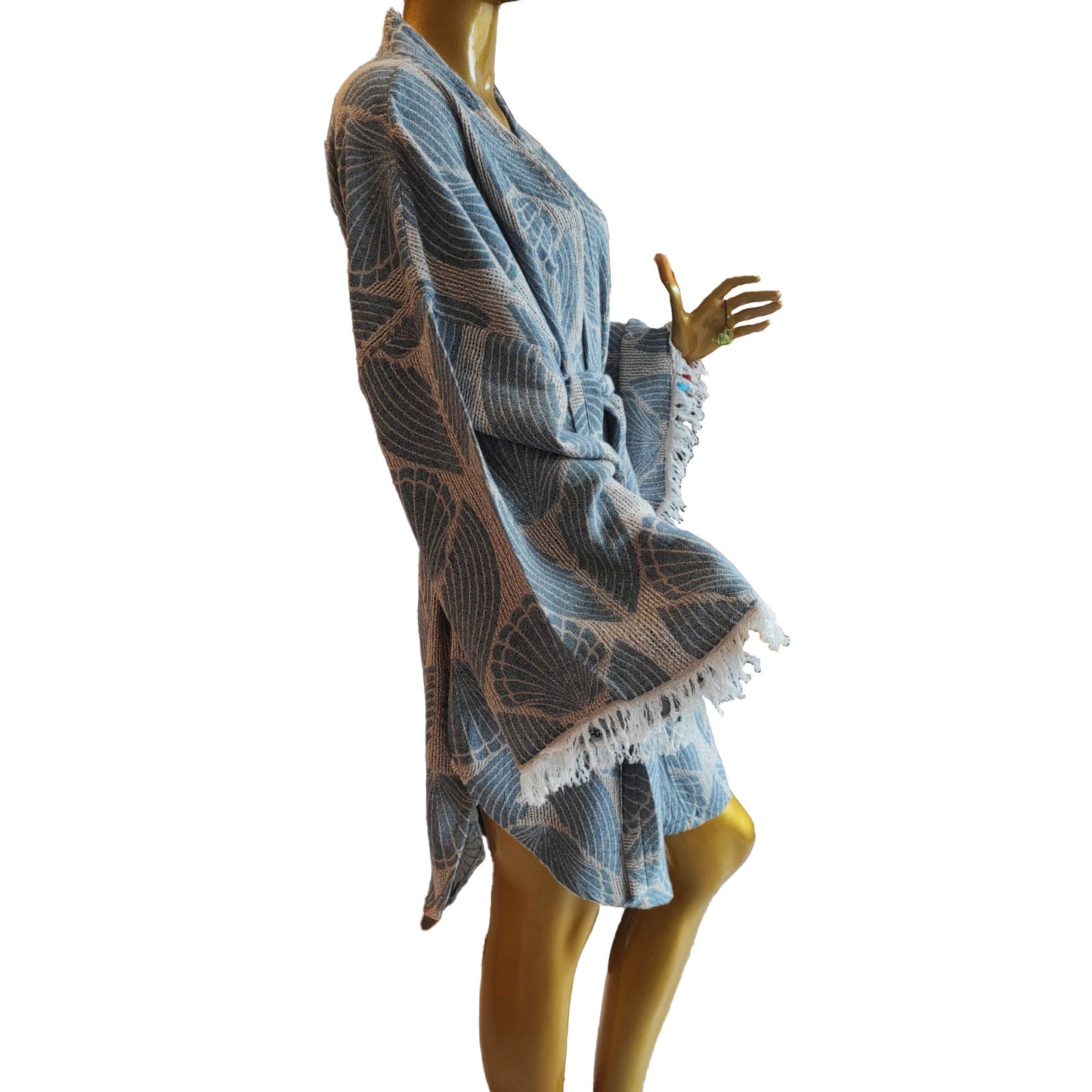 Hand-Woven Natural Cotton Wicker Design Turkish Towel Kimono