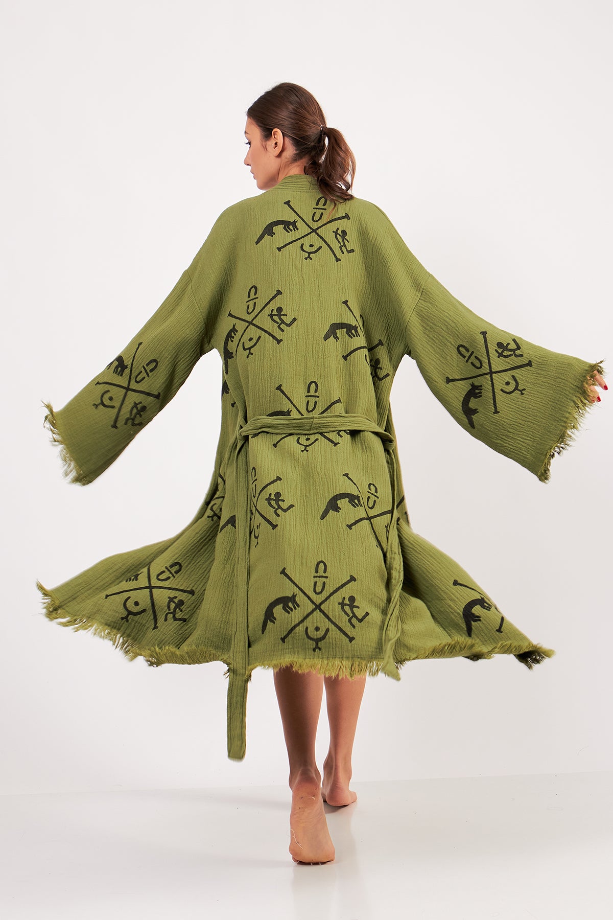 Turkish Towel Kimono Bathrobe Ancient Design Green