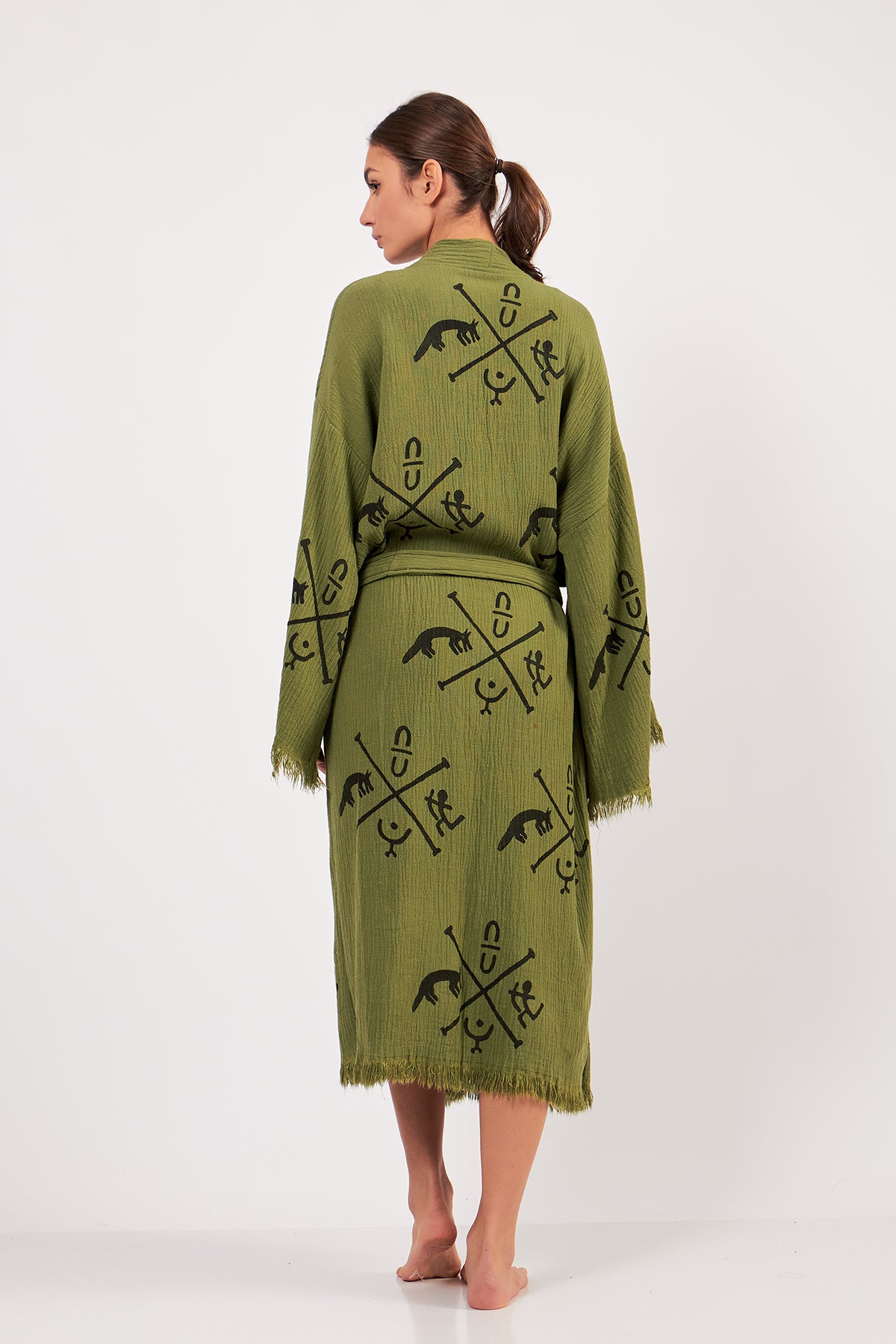 Turkish Towel Kimono Bathrobe Ancient Design Green