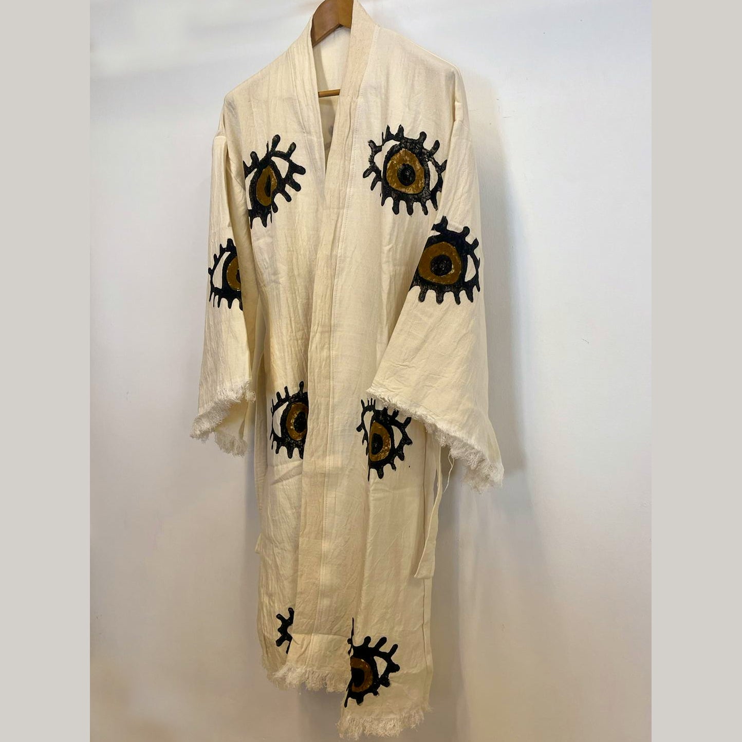 Turkish Towel Kimono Bathrobe Eye Design Natural