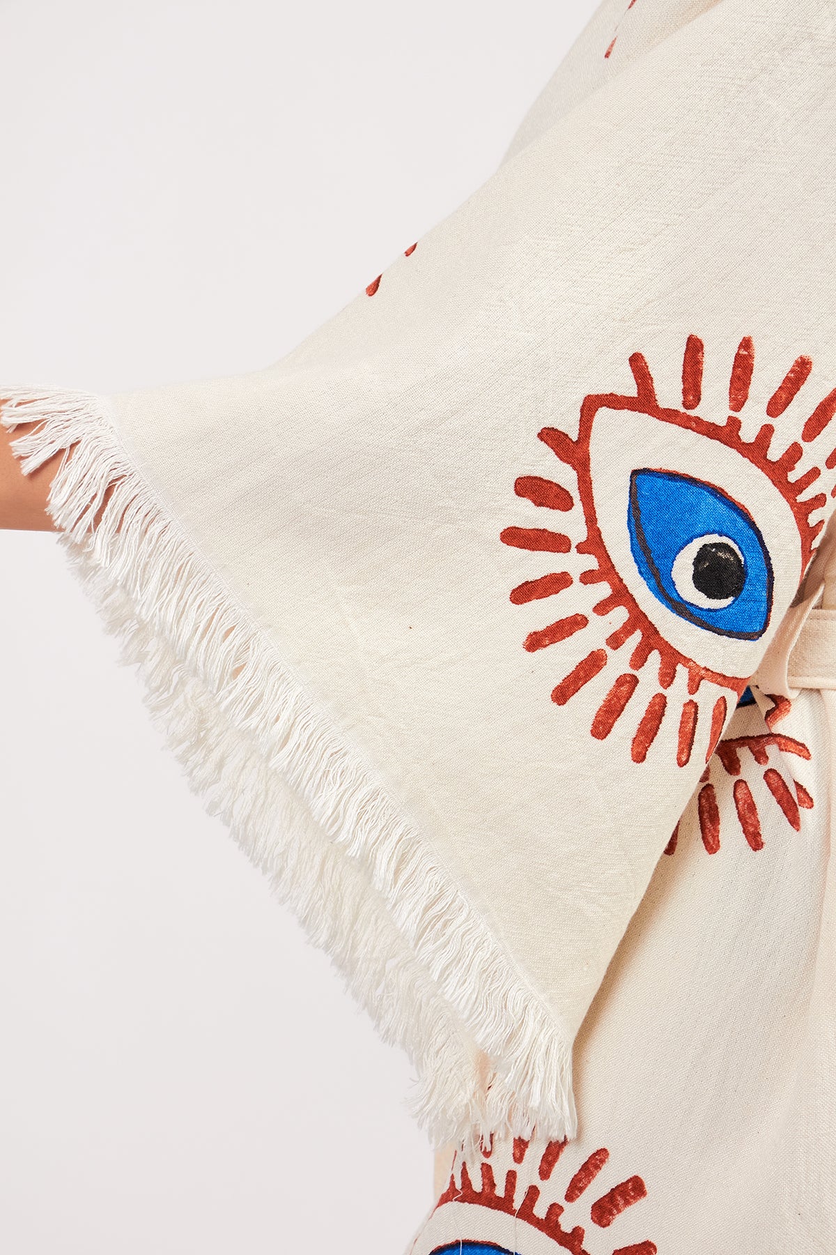 Turkish Towel Kimono Bathrobe Eye Design Ecru