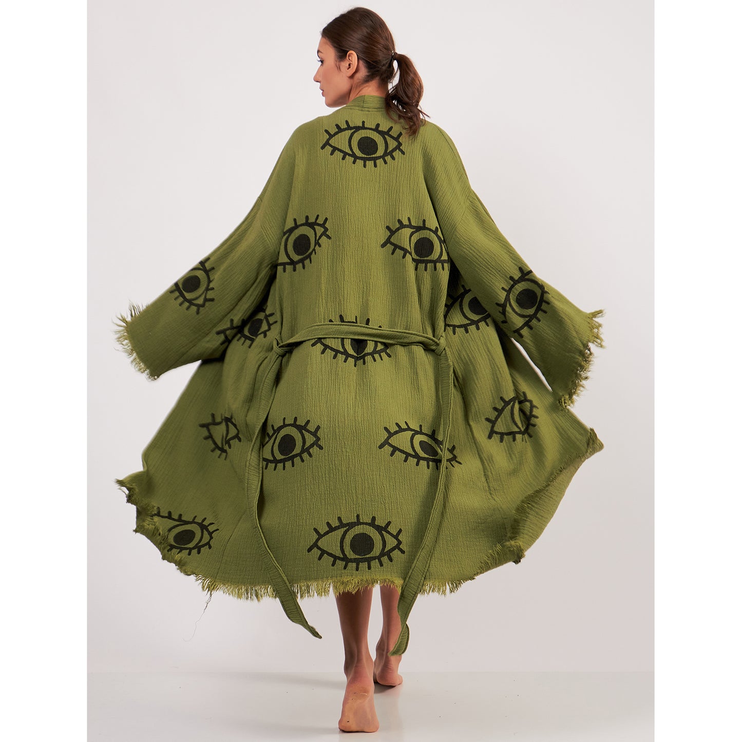 Turkish Towel Kimono Bathrobe Eye Design Green
