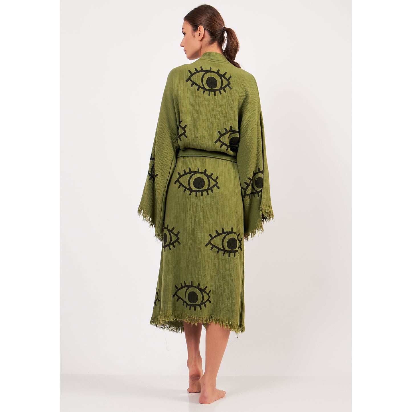 Turkish Towel Kimono Bathrobe Eye Design Green