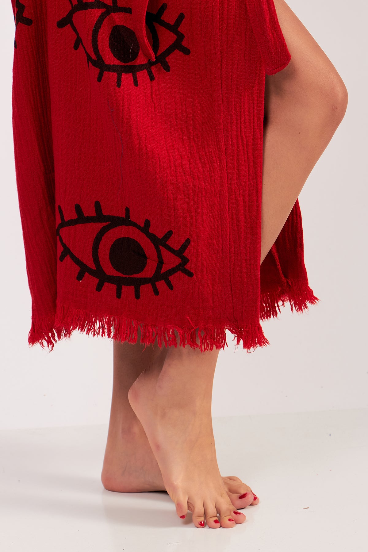 Turkish Towel Kimono Bathrobe Eye Design Red