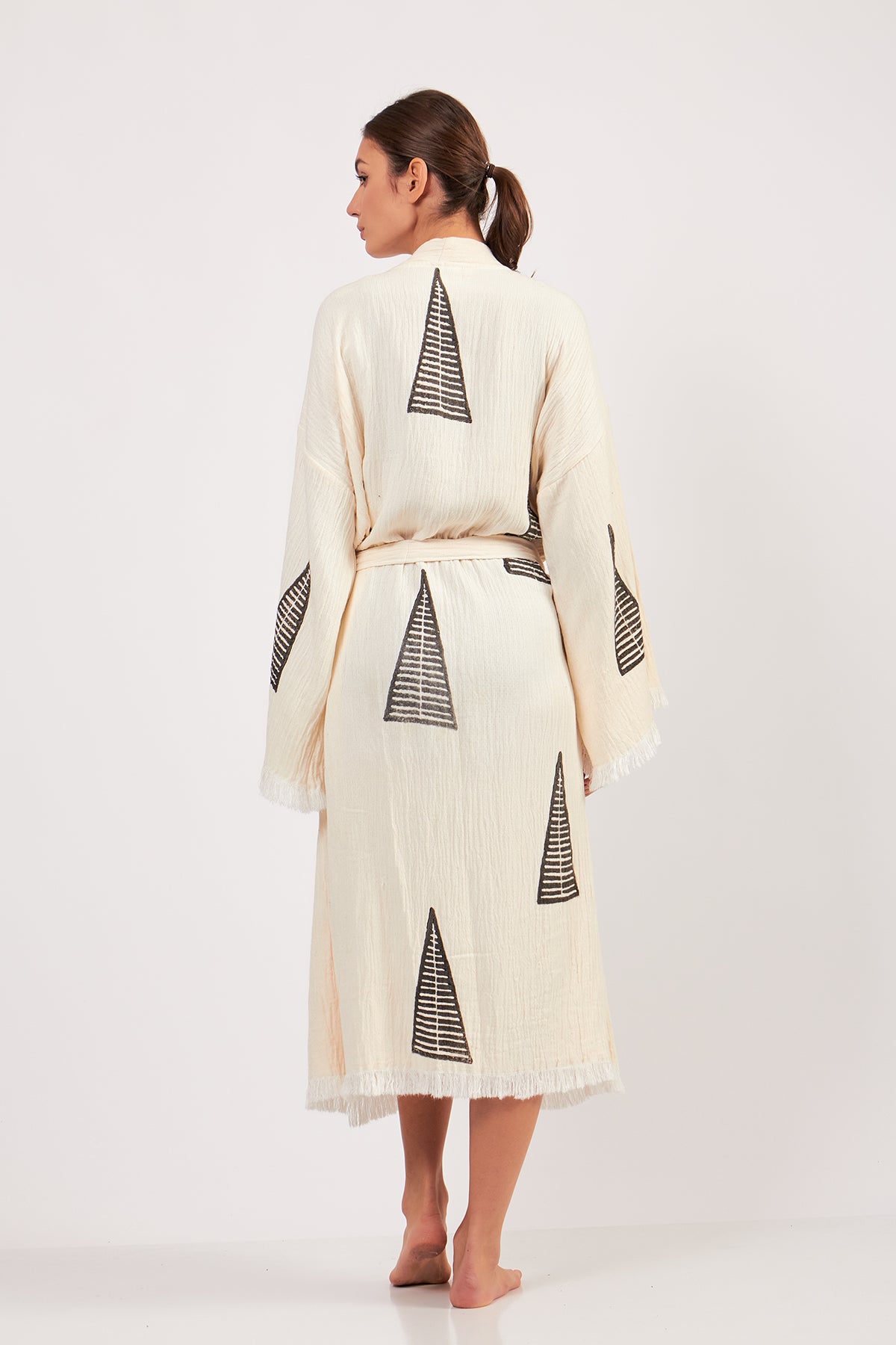 Turkish Towel Kimono Bathrobe Pyramid Design Natural