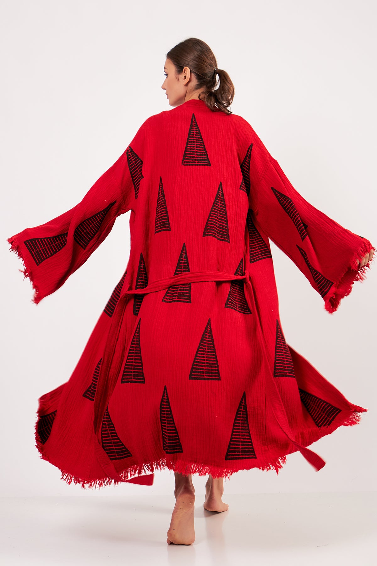Turkish Towel Kimono Bathrobe Pyramid Design Red