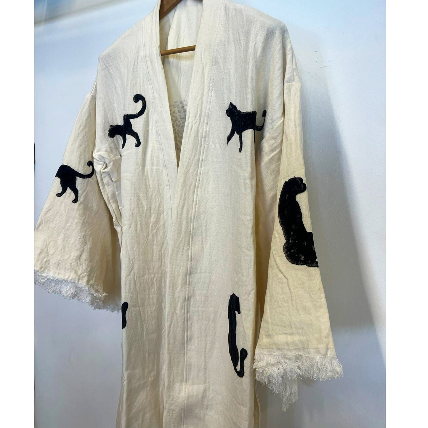 Turkish Towel Kimono Bathrobe Tiger Design Natural