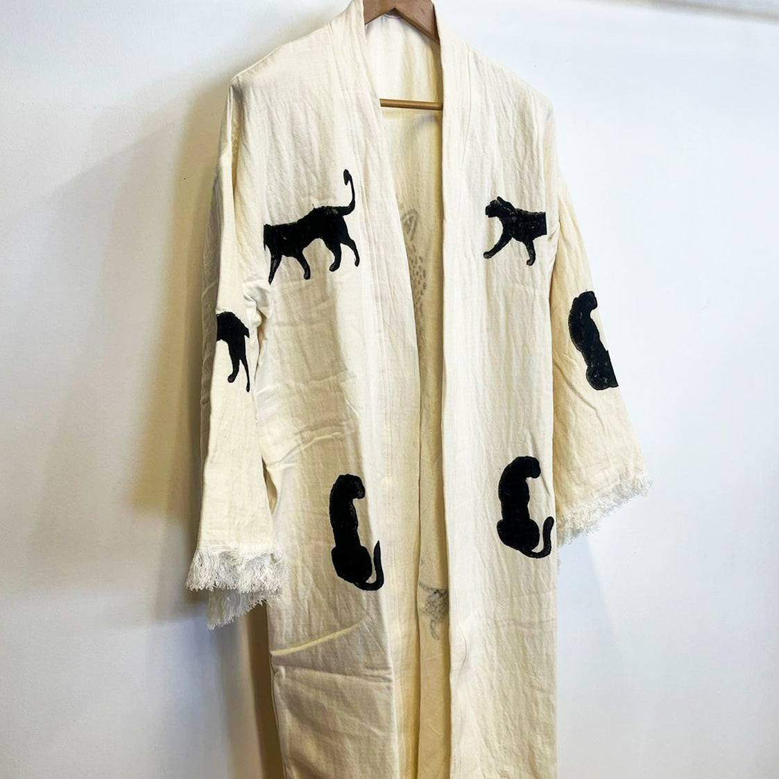 Turkish Towel Kimono Bathrobe Tiger Design Natural