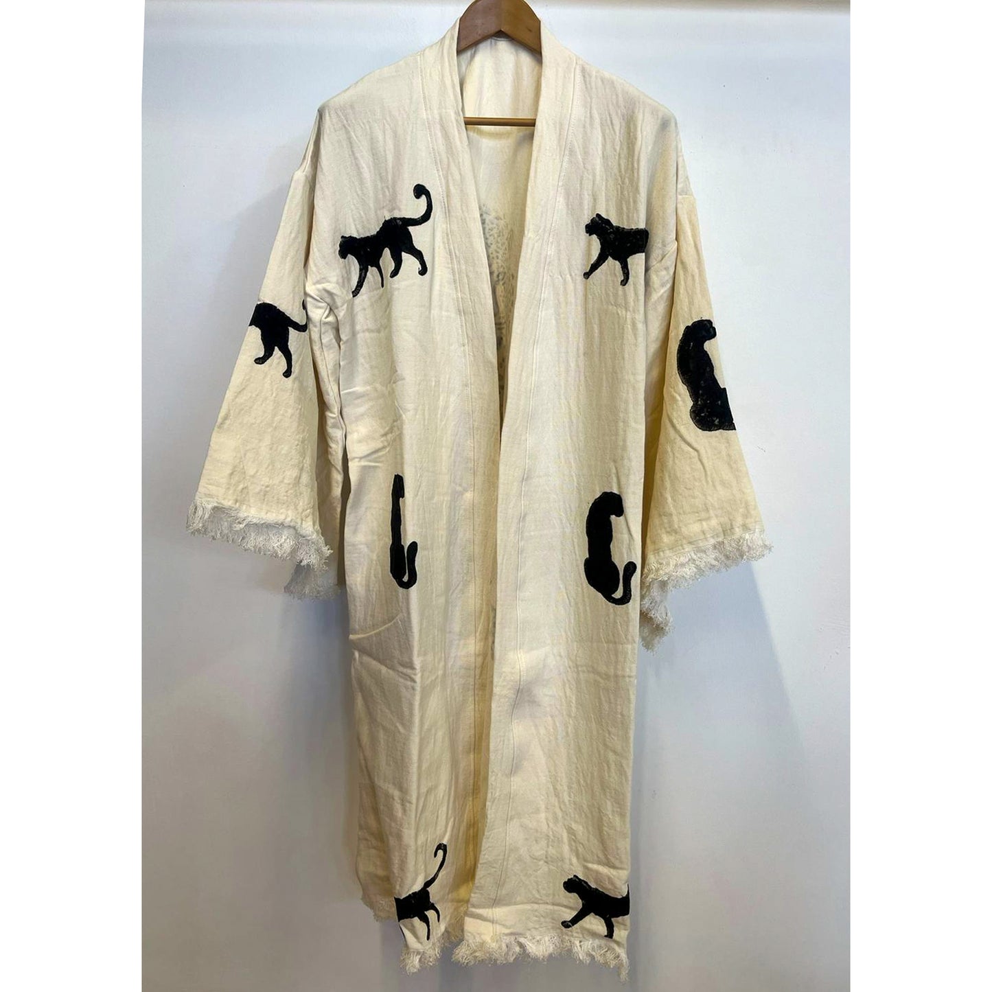 Turkish Towel Kimono Bathrobe Tiger Design Natural