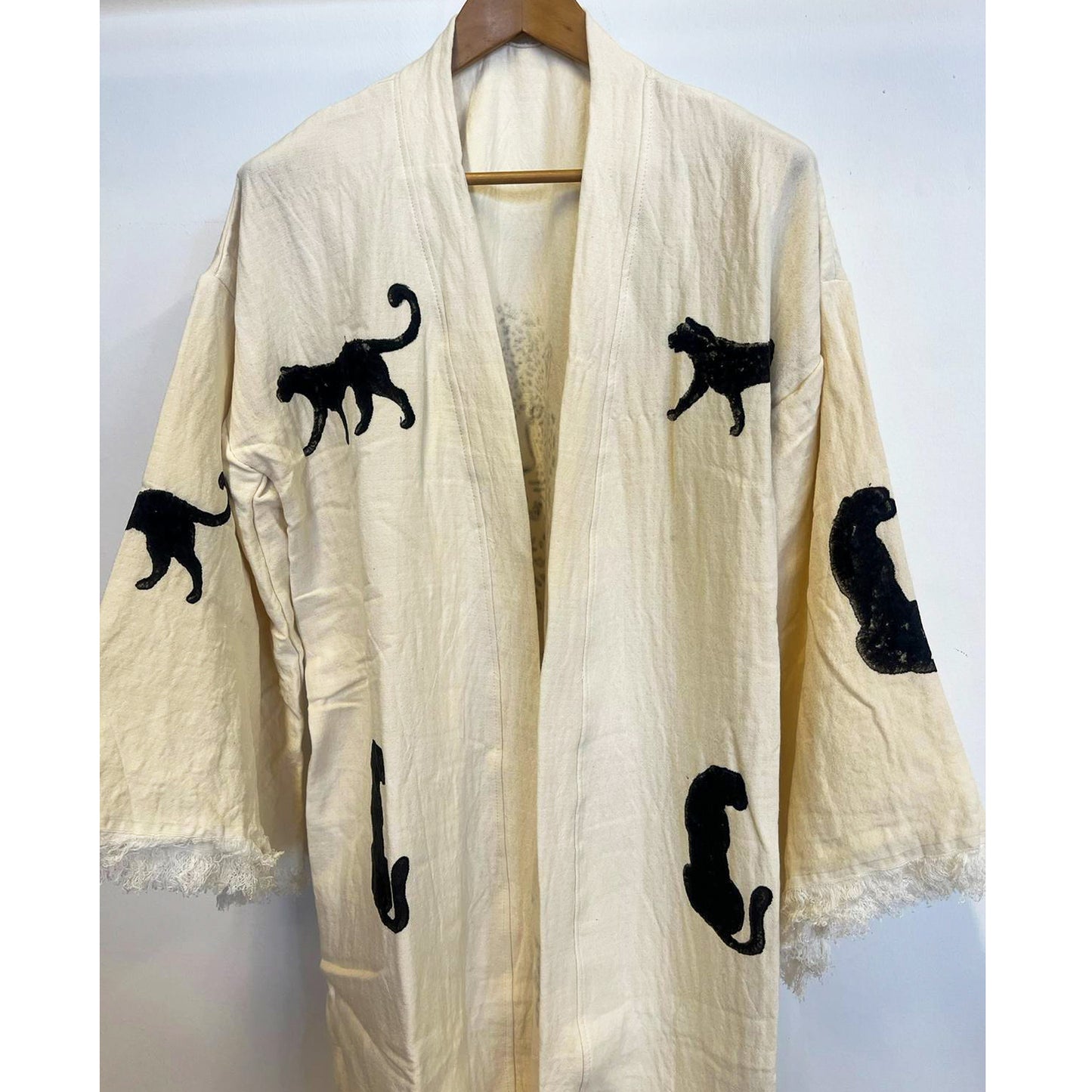 Turkish Towel Kimono Bathrobe Tiger Design Natural