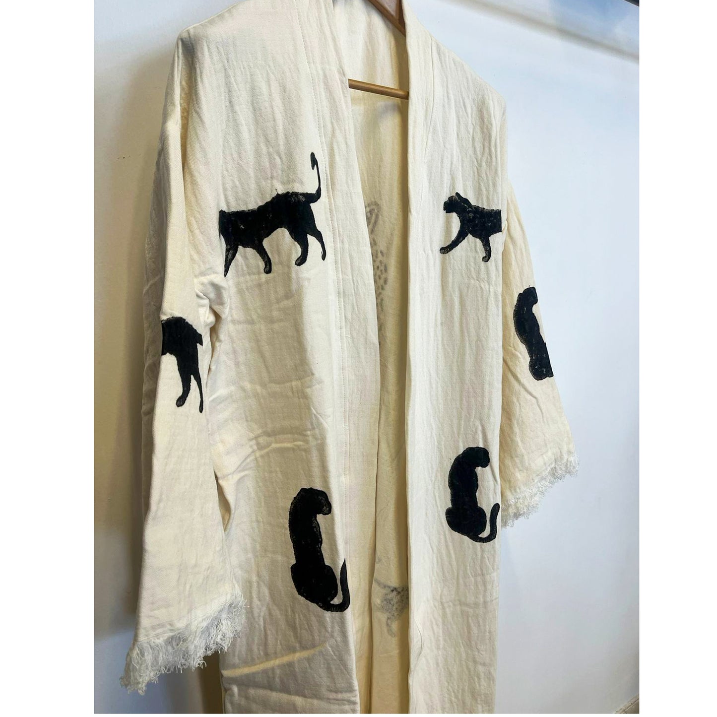 Turkish Towel Kimono Bathrobe Tiger Design Natural